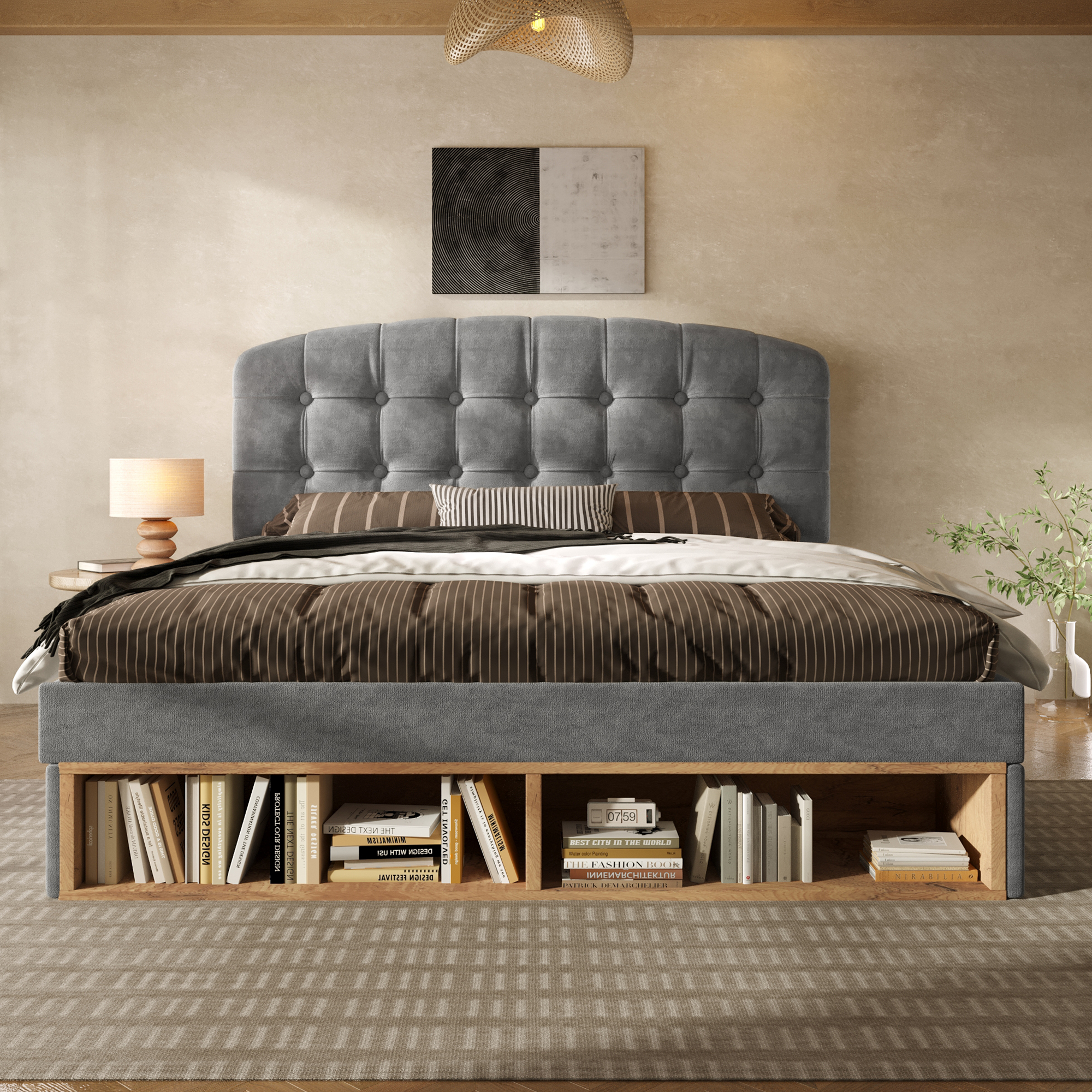 Doppelbett 140x190 Polsterbett Samt Grau mit Latte