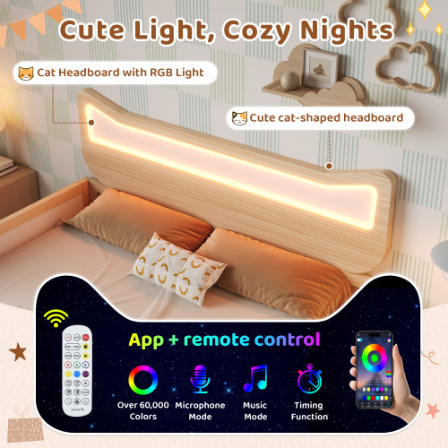 Éclairage LED RGB du lit enfant avec motif chat