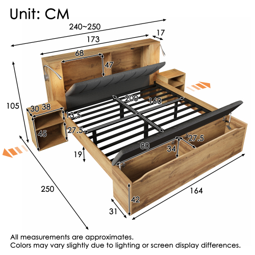 Vue d'ensemble du lit avec tables de chevet et banc