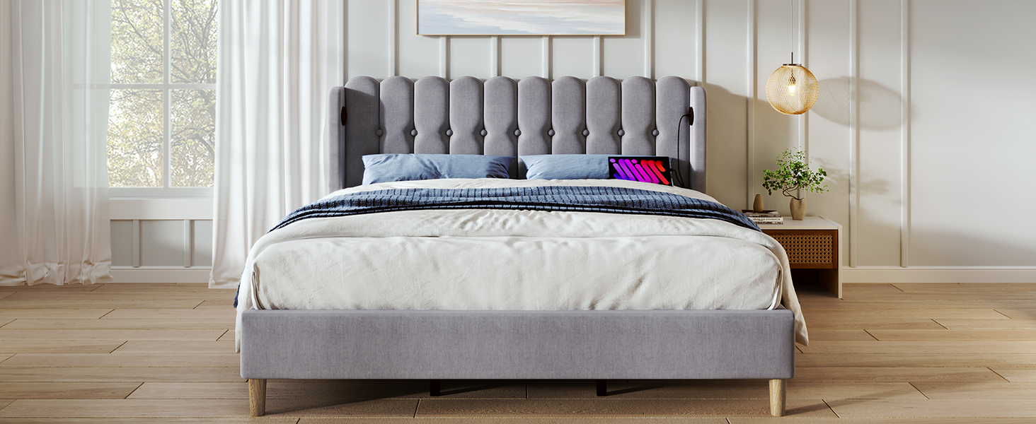 détail panneau à grille de la tête‑de‑lit wingback