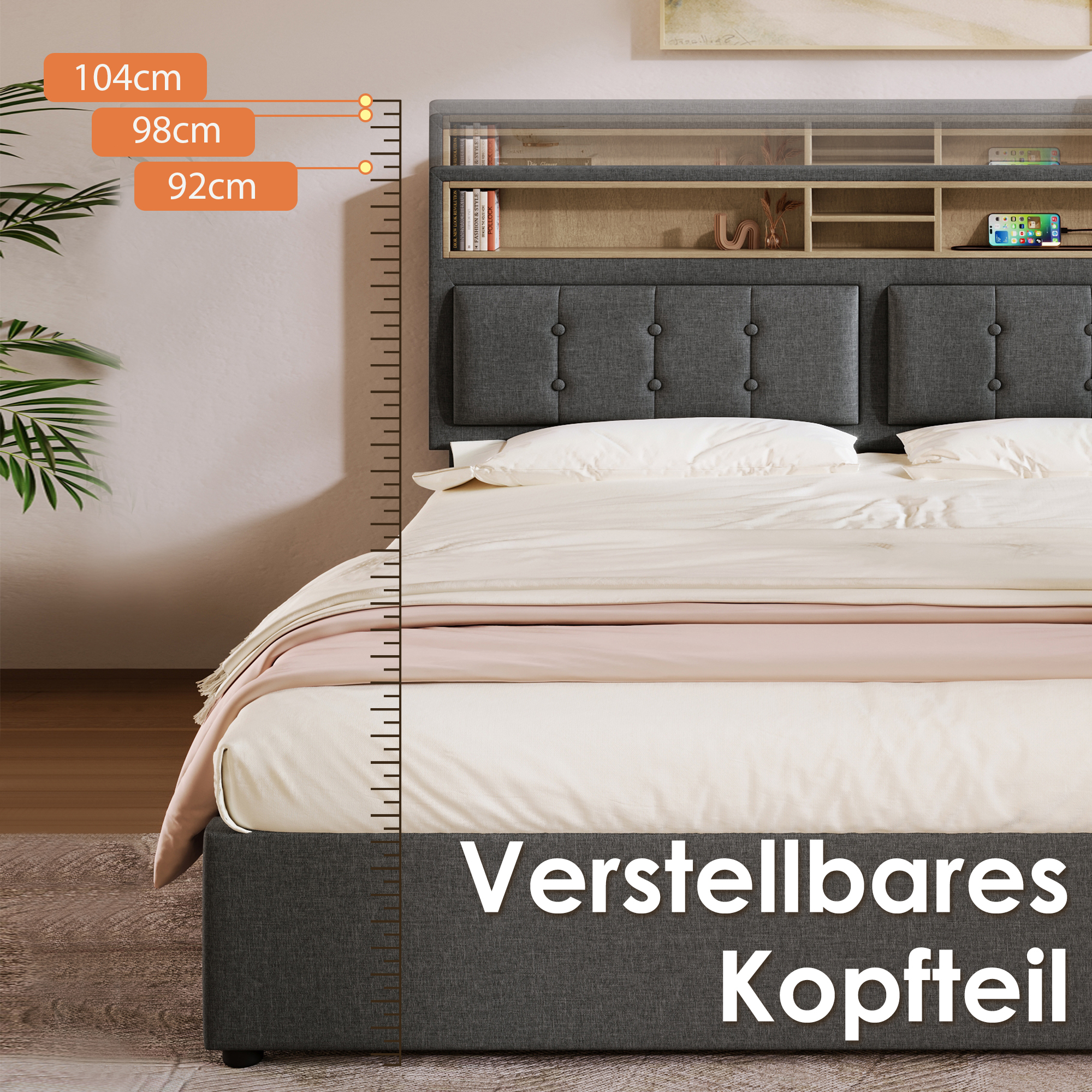 Doppelbett mit  4 Schubladen& USB C Steckdose, Pol