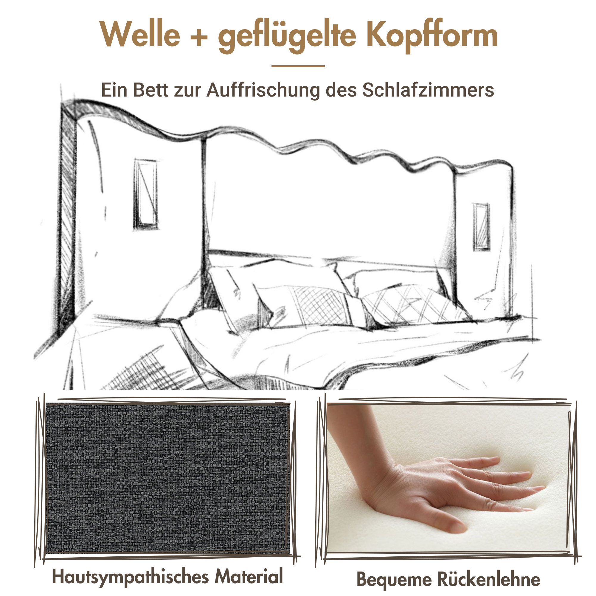 Polsterbett Doppelbett 160×200 mit Leselampe und U