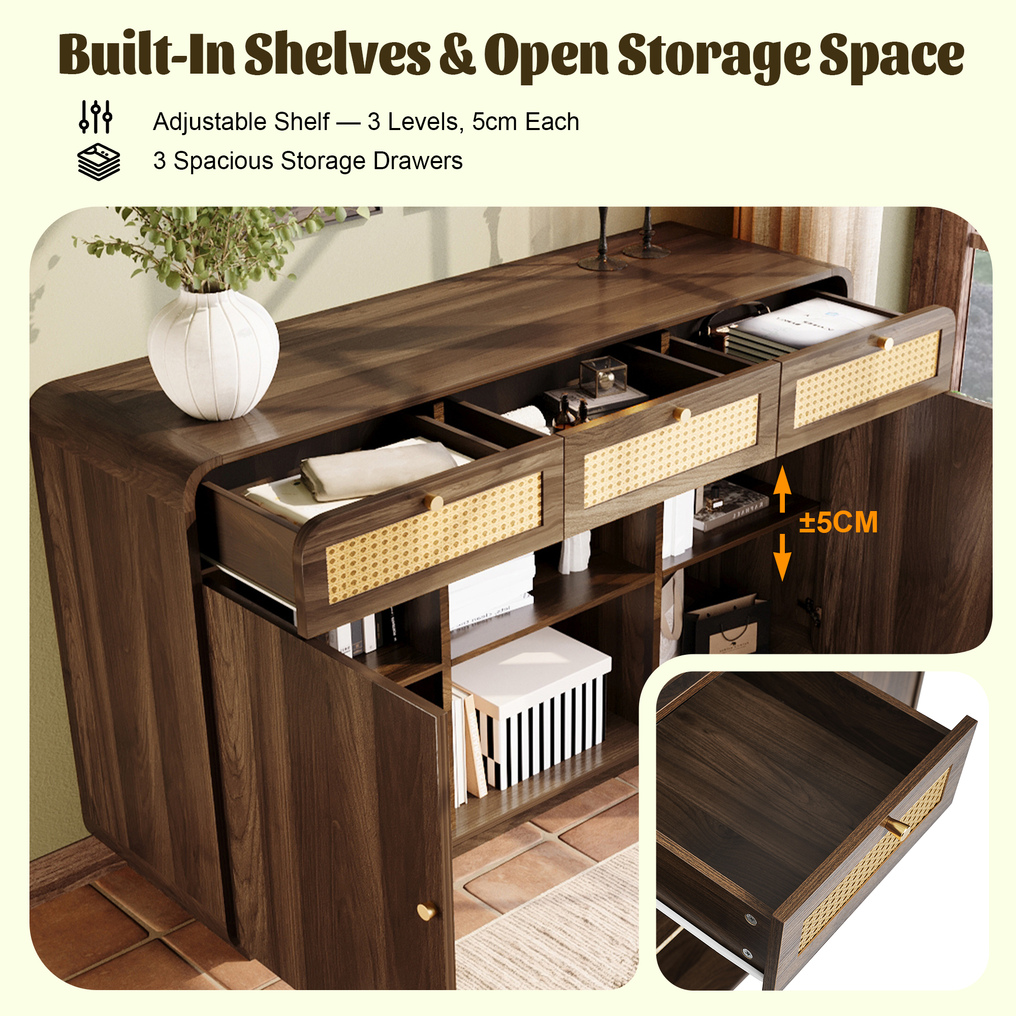 utilisable comme buffet salon, armoire de rangement cuisine, meuble d’entrée etc.
