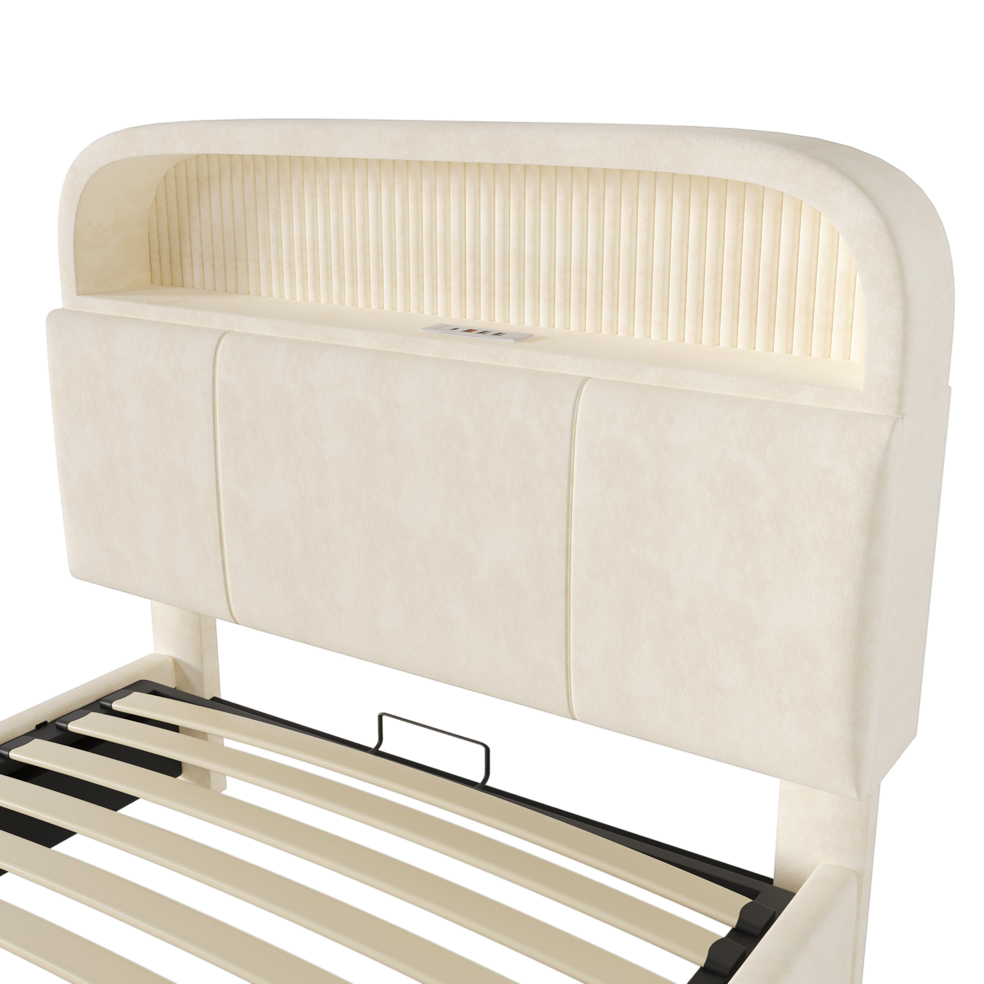 détail bande LED cachée et étagère tête de lit