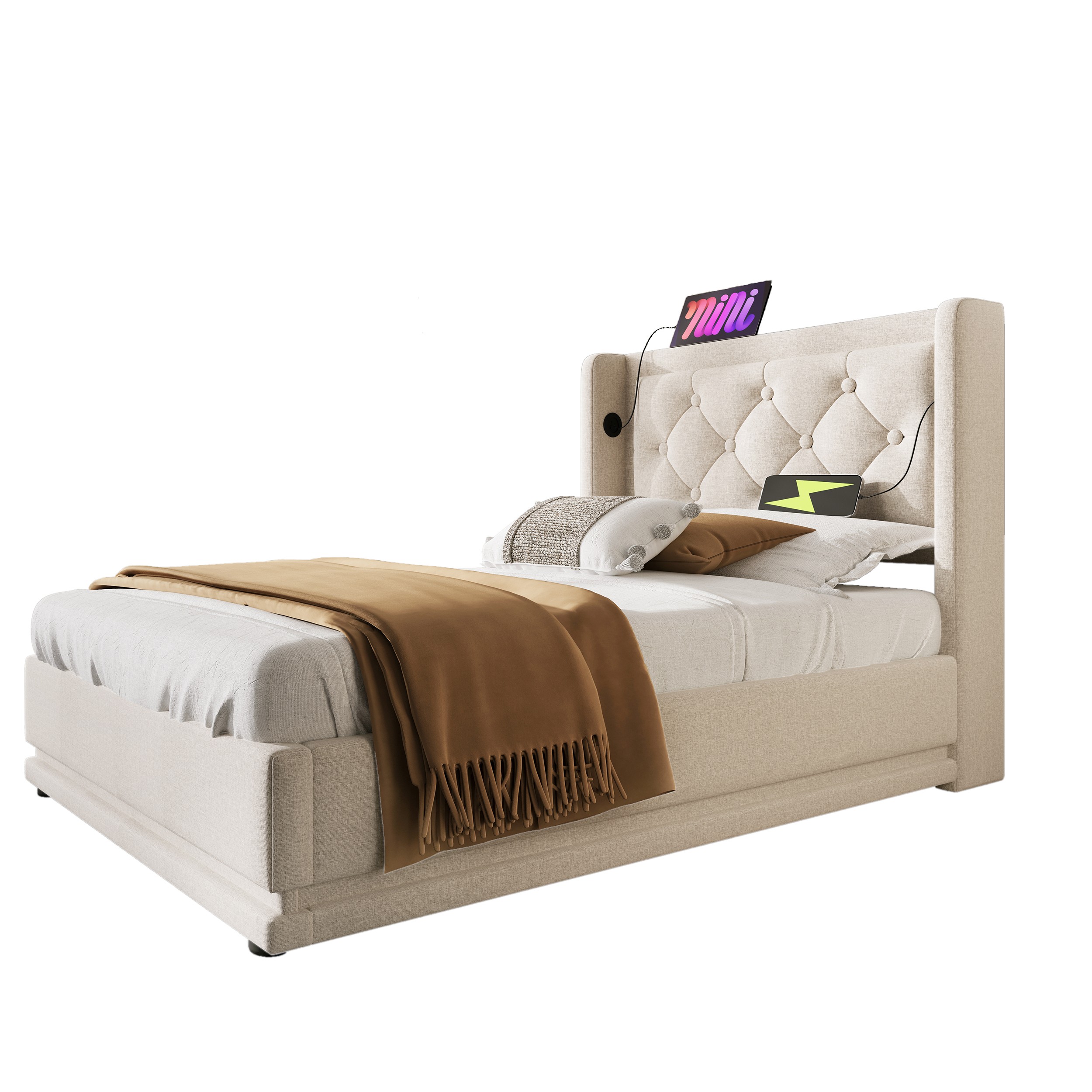 Polsterbett Einzelbett  90*200 cm,Beige Baumwolle-