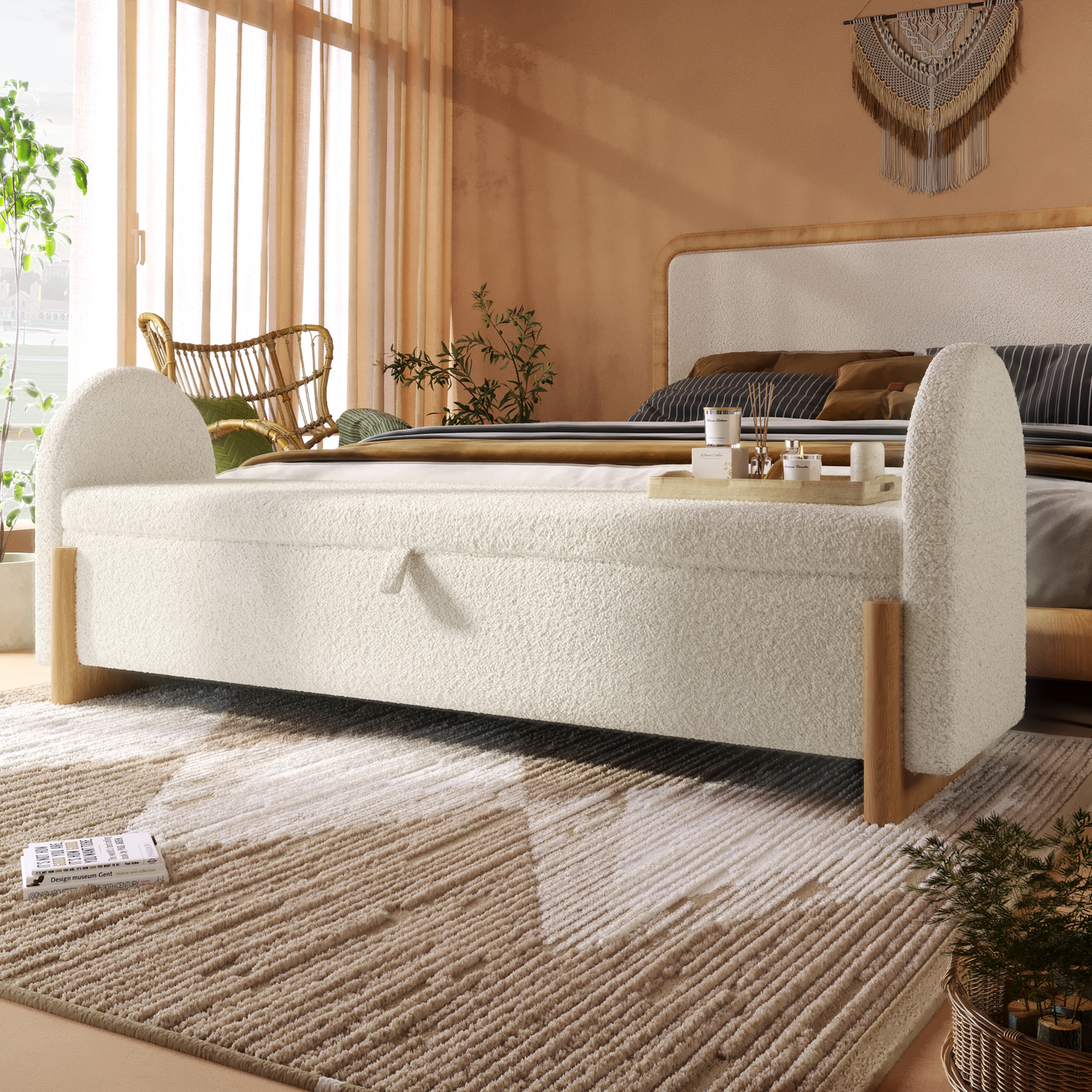 grand espace de rangement sous l’assise pour couvertures oreillers linge