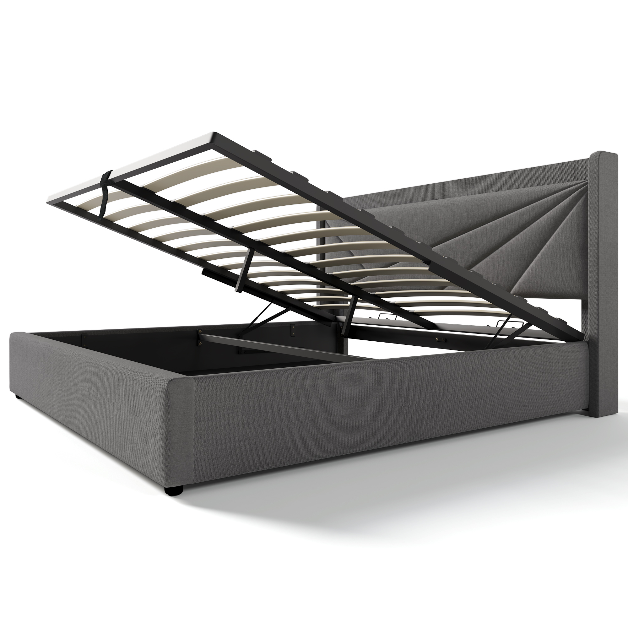 Lit avec tête de lit géométrique en tissu twill, USB et USB-C intégrés, cadre en fer capacité 660 lbs, lattes incluses, design moderne, pour chambre, recharge appareils au lit, confort et stabilité - image 5