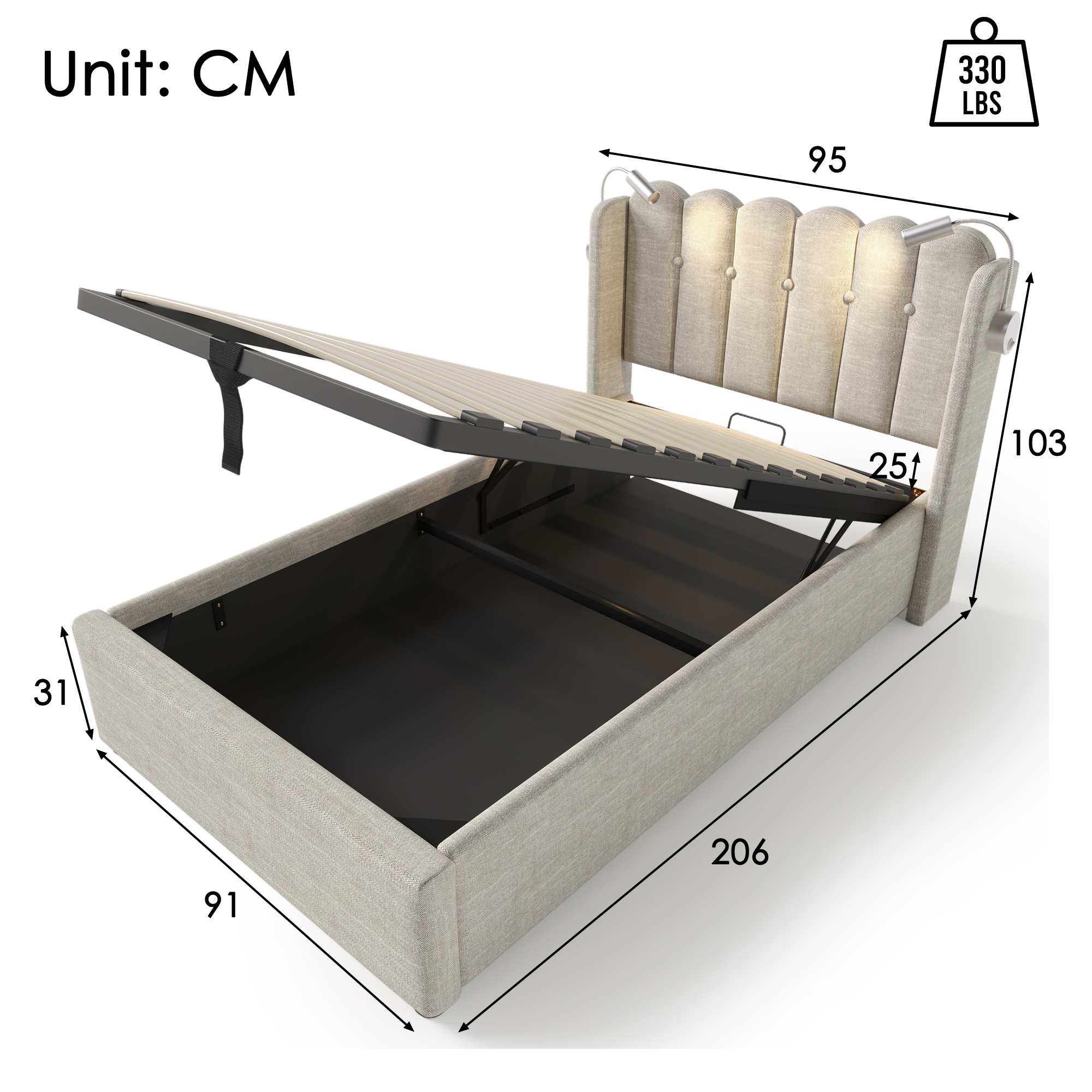 Polsterbett Einzelbett Leselicht mit Ladefunktion 