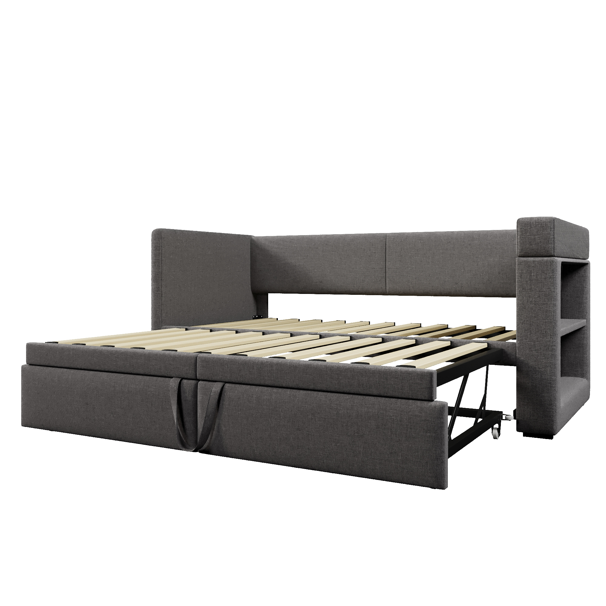 Canapé-lit avec lit escamotable, accoudoirs interchangeables, tissu lin-coton, roulettes et sangles, pour salon et chambre, utilisation flexible, confort toute saison, gain de place, design pratique - image 19