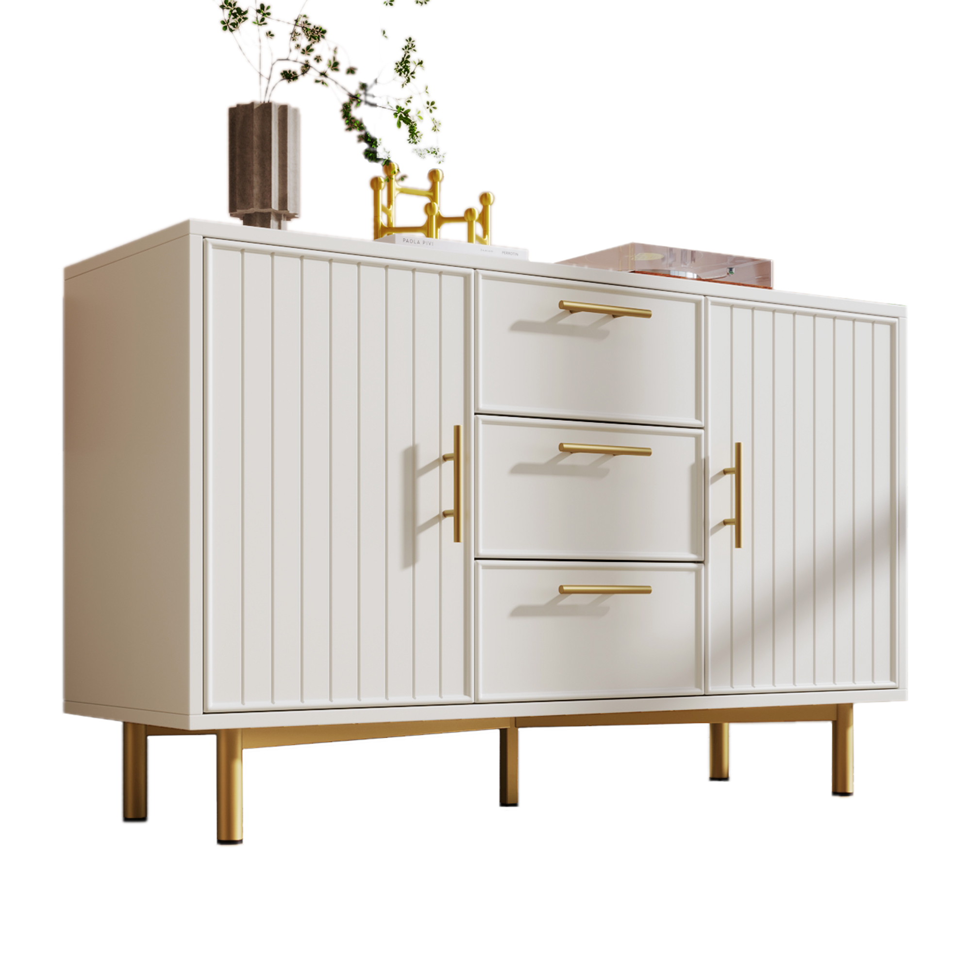 socle métallique léger complété par des poignées décoratives dorées
