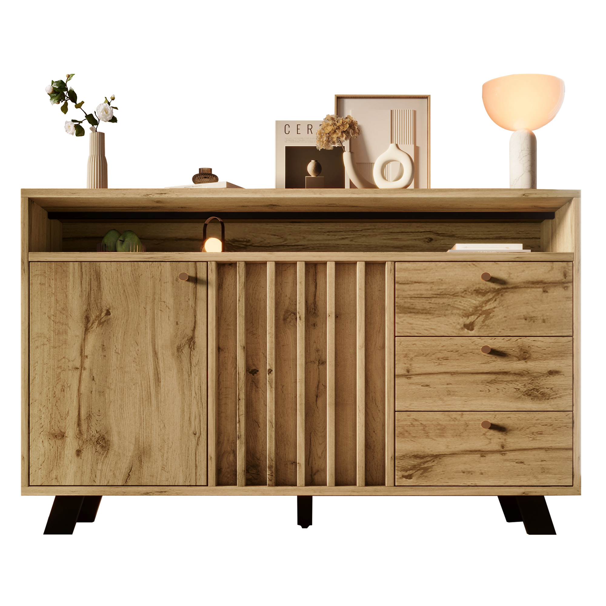 Meuble de rangement, avec tiroirs, 120 x 40 x 85 cm, bois, chêne - vue 3