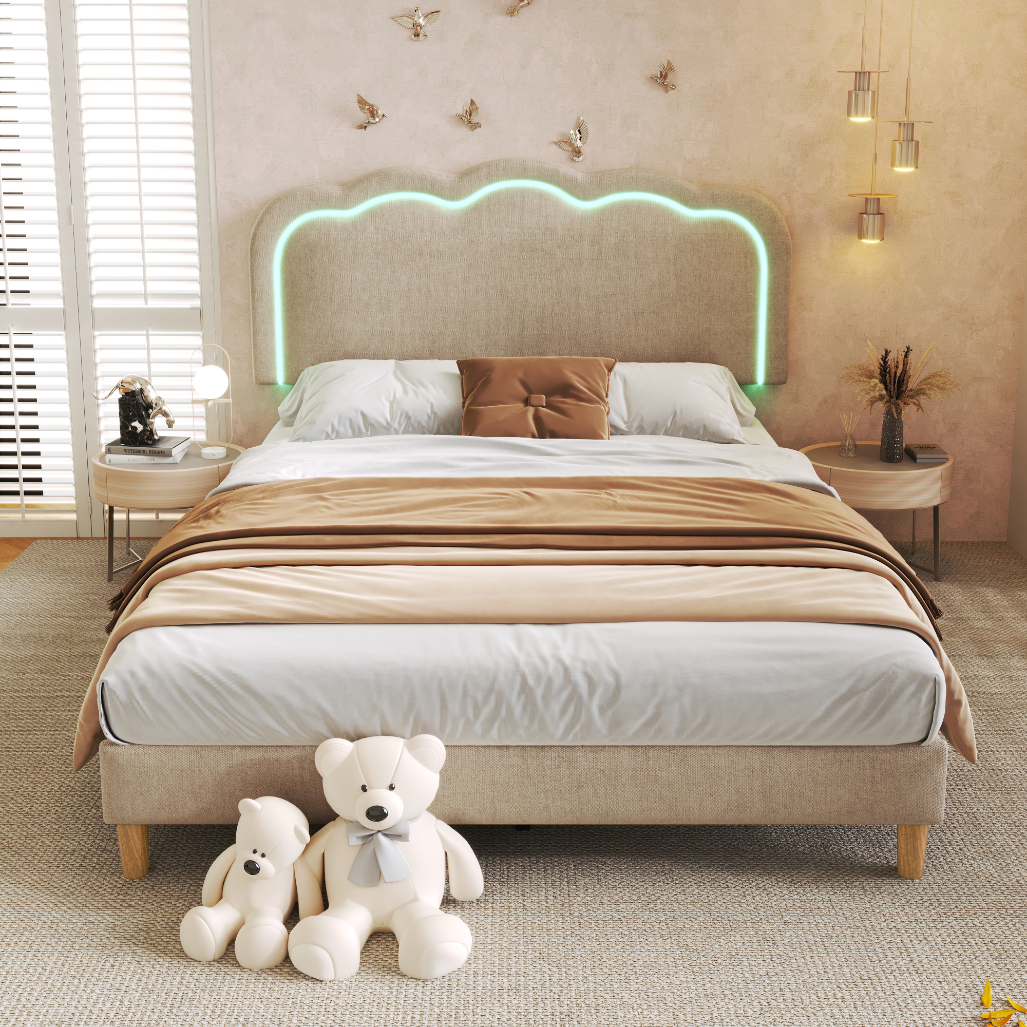 Polsterbett LED Doppelbett 140 x 200cm, Bettgestel