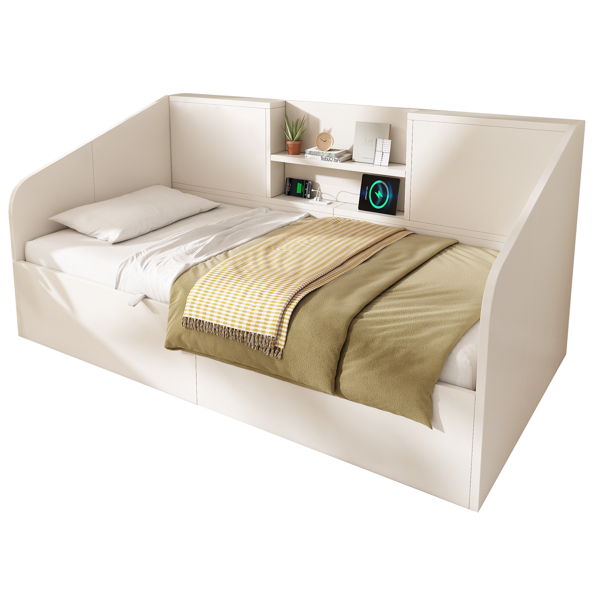 Lit hydraulique design blanc moderne