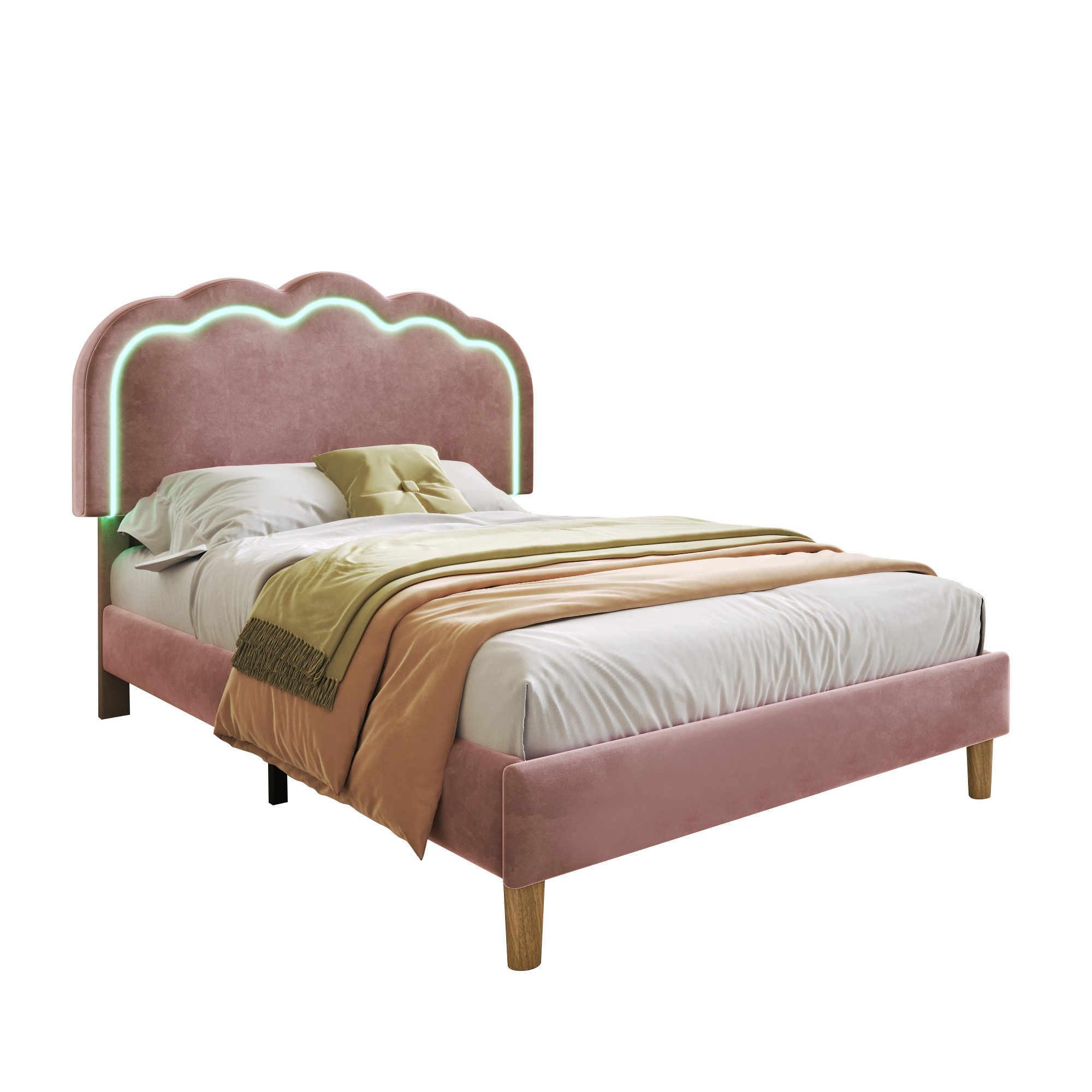 Polsterbett LED Einzelbett 90 x 190cm, Bettgestell