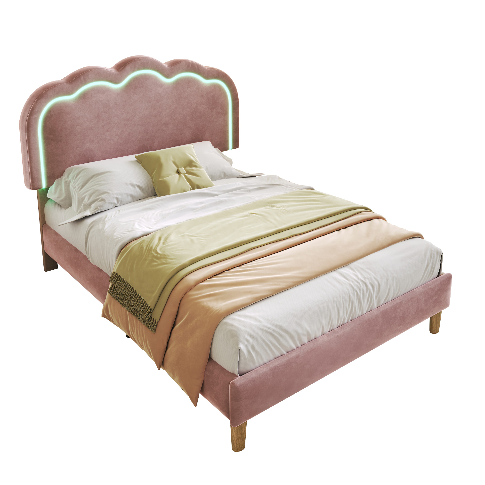 Polsterbett LED Einzelbett 90 x 200cm, Bettgestell