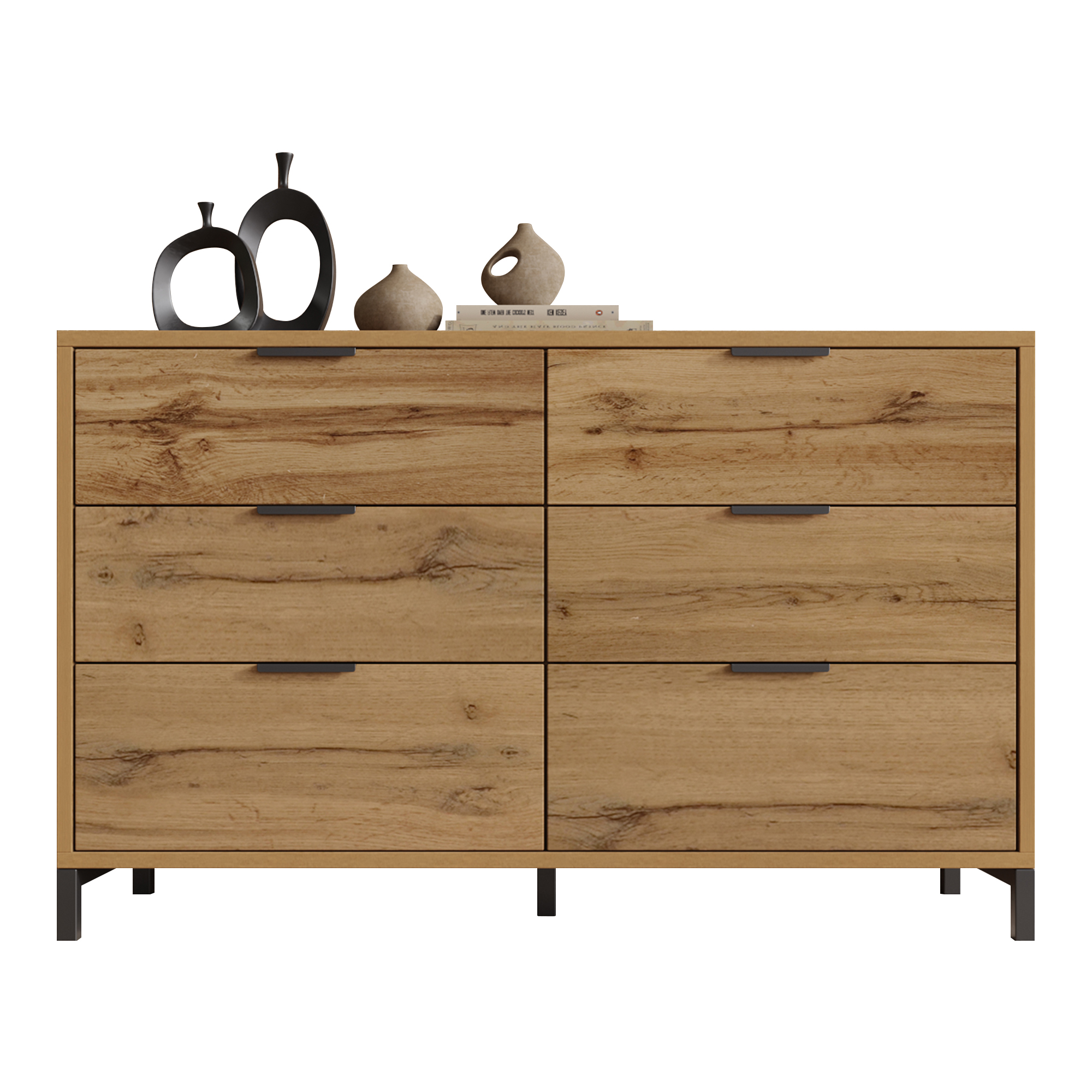 Commode, avec tiroirs, 120 x 40 x 76 cm, panneaux de particules, chêne - vue 2