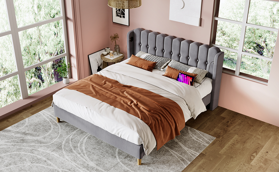 Polsterbett  Doppelbett  mit USB Typ C Ladefunktio