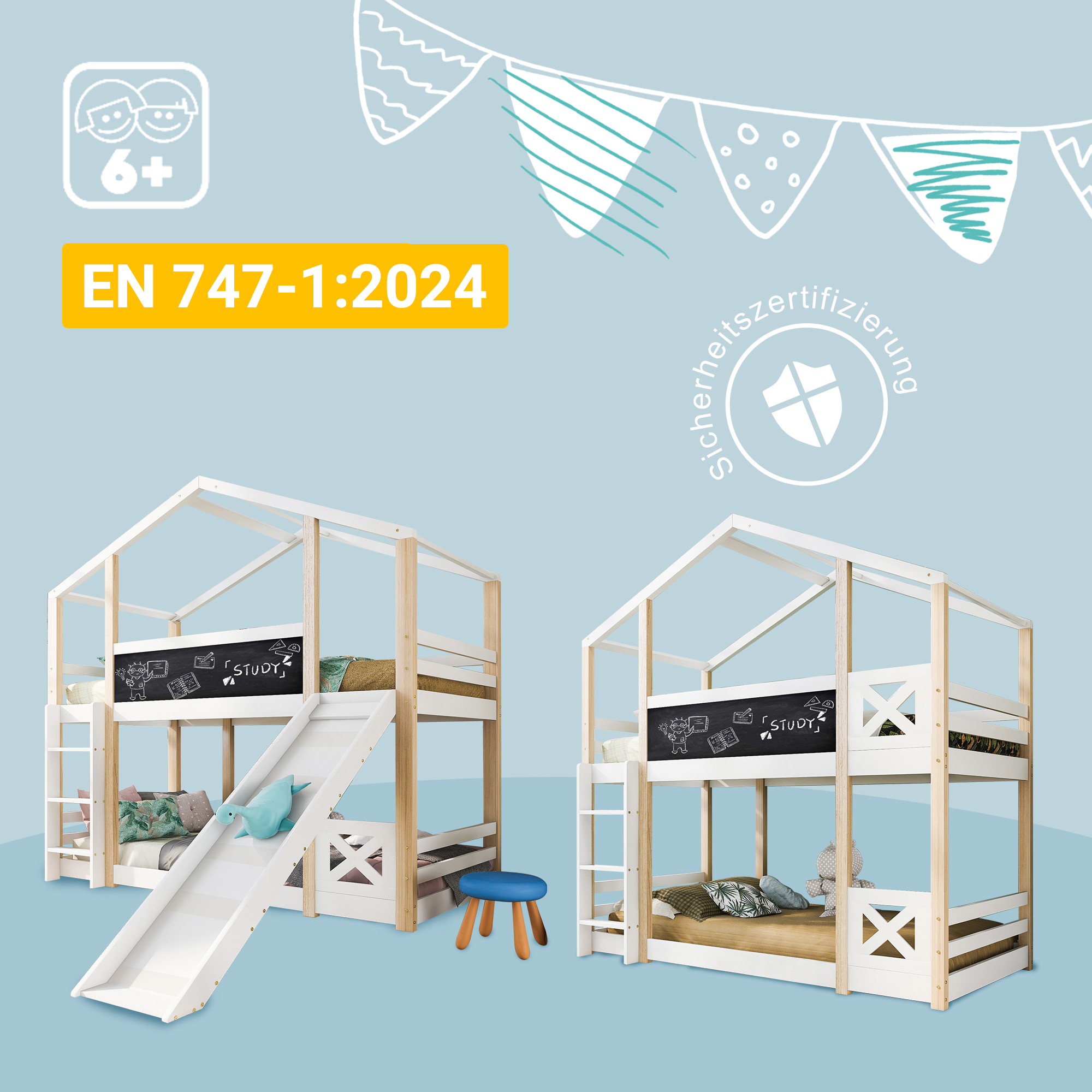 (=517234AAW )Kinderbett Baumhaus mit Rutsche & Lei