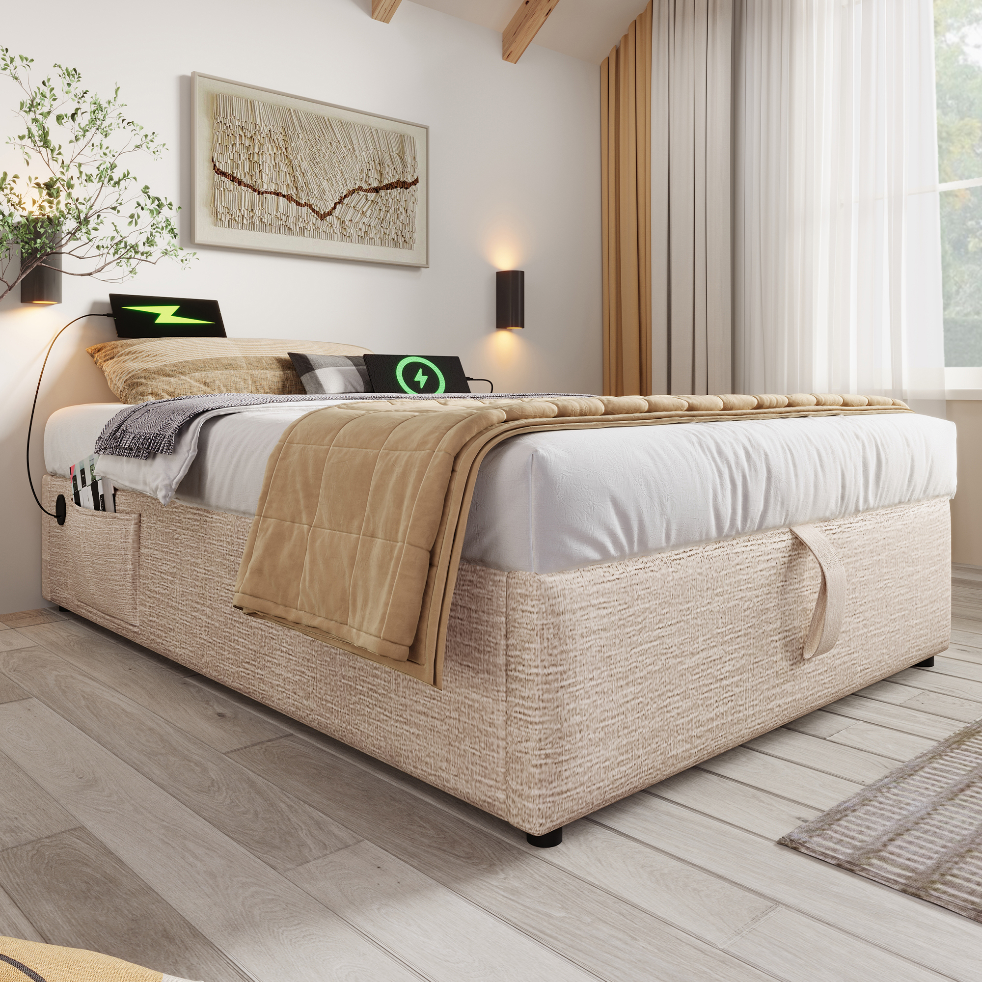 Lit Beige 90 x 200 cm 4