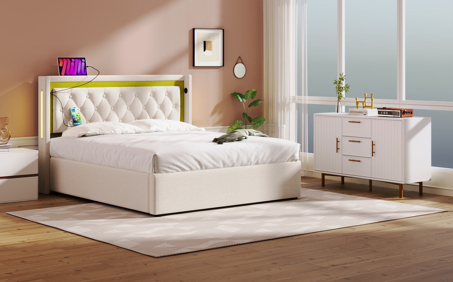 vue frontale complète de la commode