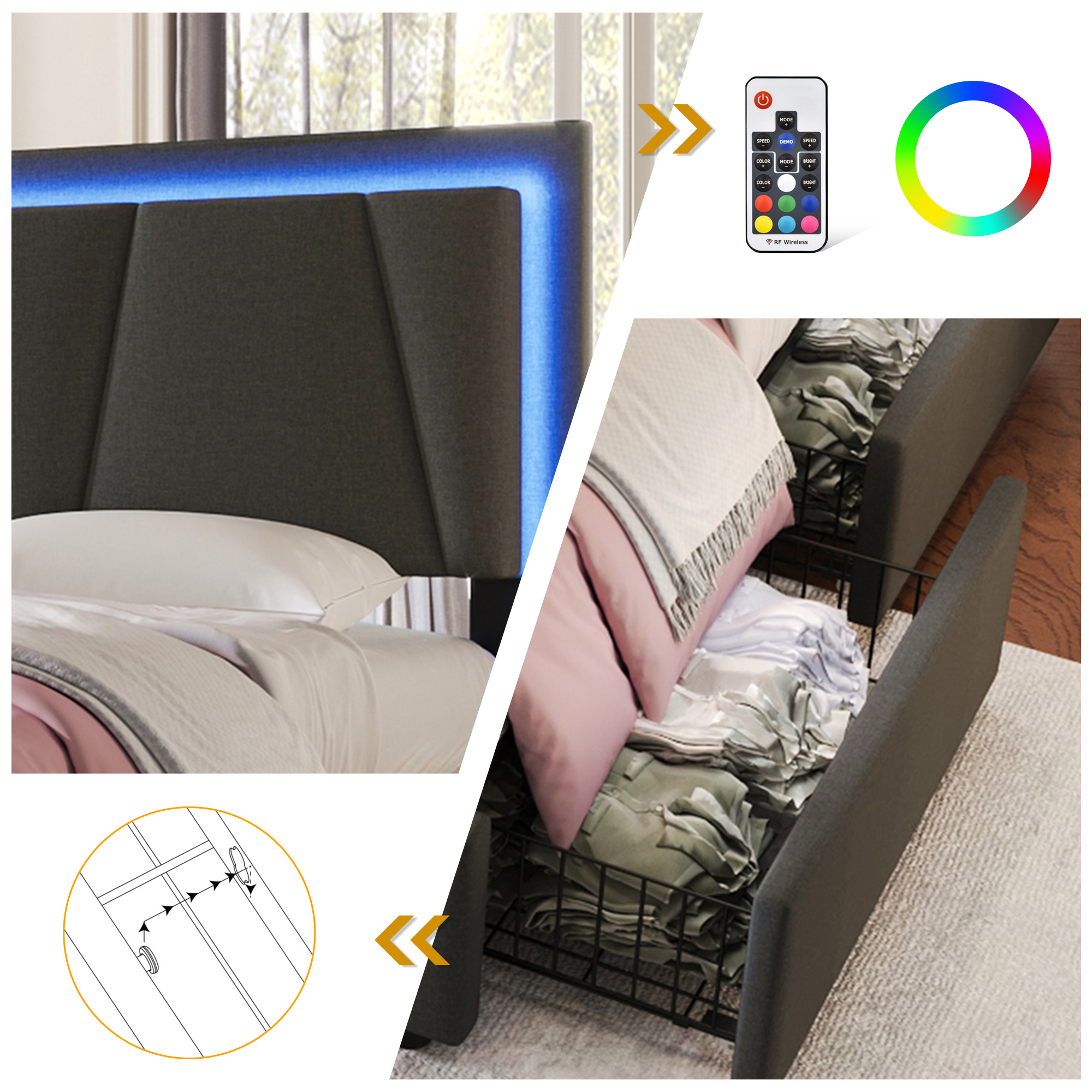 (=808182AAG)Polsterbett mit LED-Beleuchtung und 4 