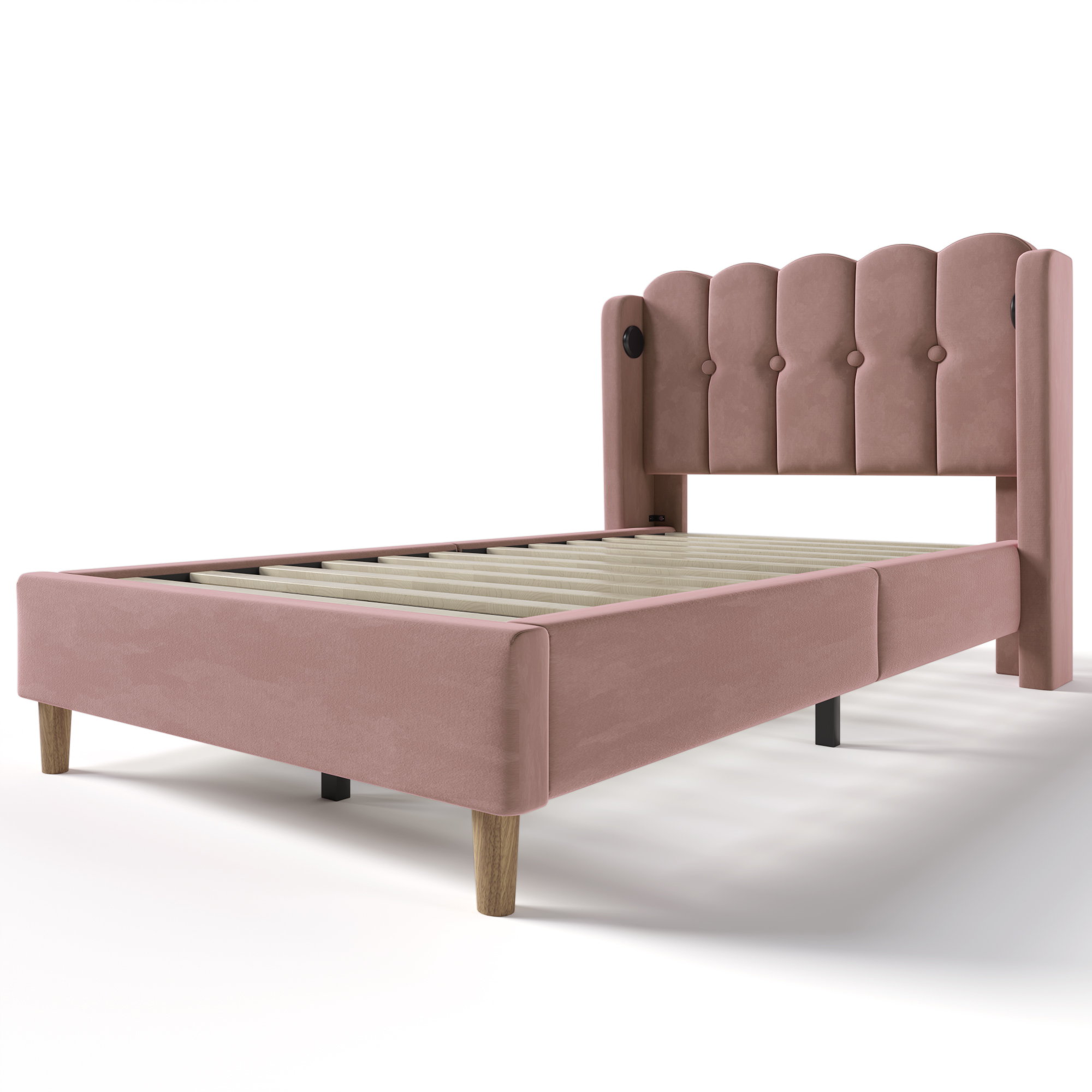 Matelas 406 ressorts + 2 mousses certifiée Oeko-Tex, lit avec tête de lit design panneau en velours rose, style rustique chaleureux, pour chambre, sommeil confortable, couleur rose clair, design élégant - image 10