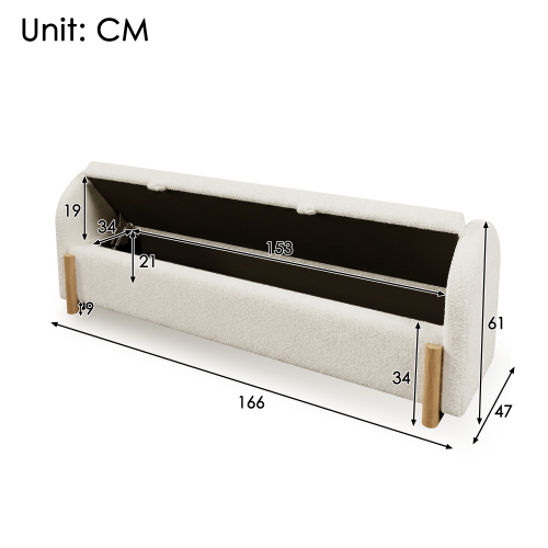 Schéma des dimensions de la banquette coffre 166 x 47 x 61 cm