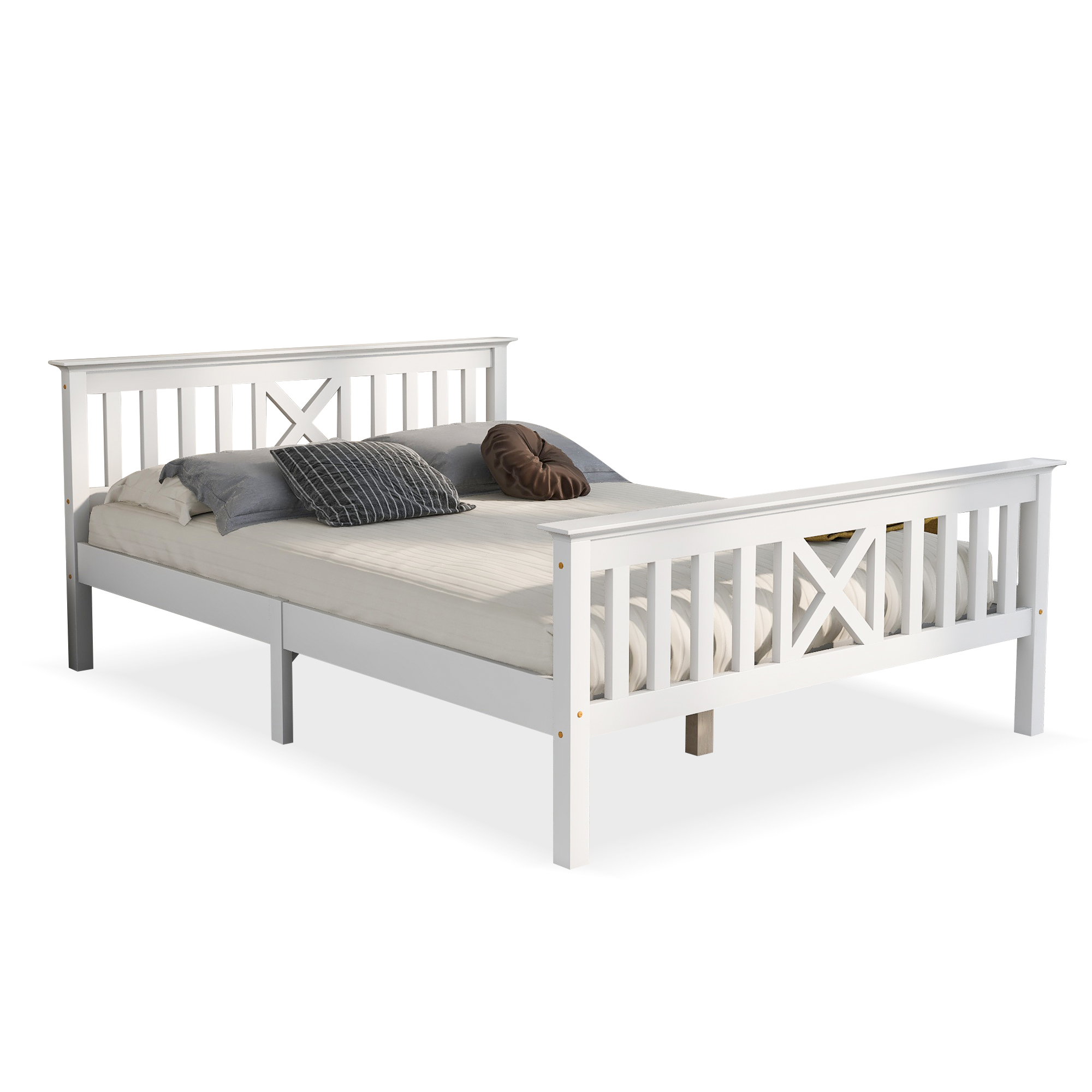 Lit enfant, tête de lit, 140 x 200 cm, bois massif, blanc - vue 2