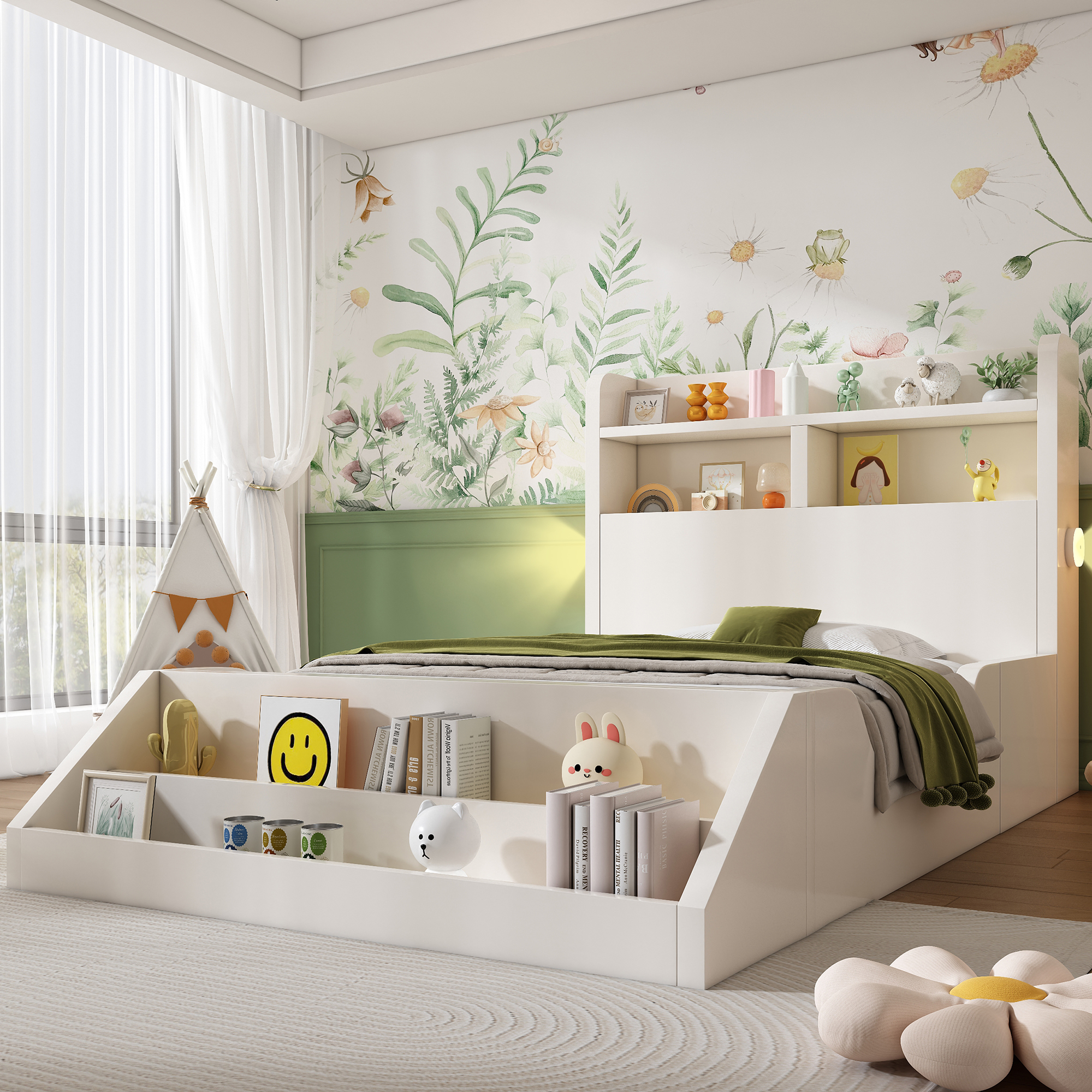 Lit enfant, 90 x 200 cm, bois, blanc - vue 4