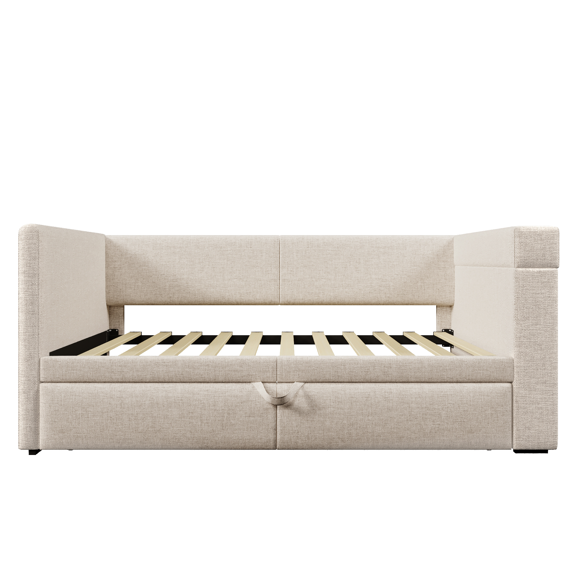 Canapé-lit escamotable, accoudoirs interchangeables, tissu lin-coton, roulettes et sangles, pour salon et chambre, utilisation flexible, confort toute saison, gain de place, design pratique moderne - image 5