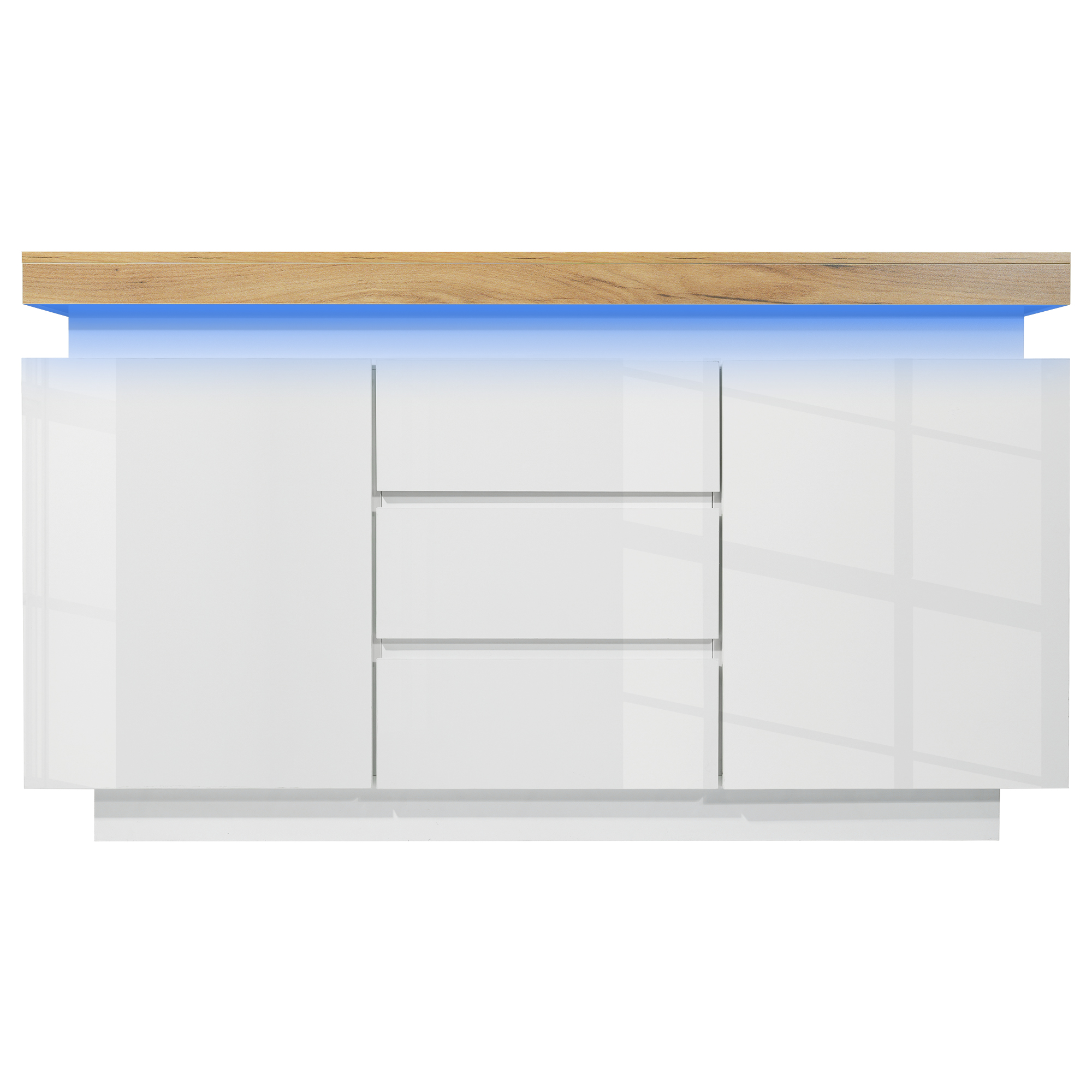 Commode, éclairage LED, avec tiroirs, 140 x 39 x 81 cm, panneaux de particules, blanc - vue 2