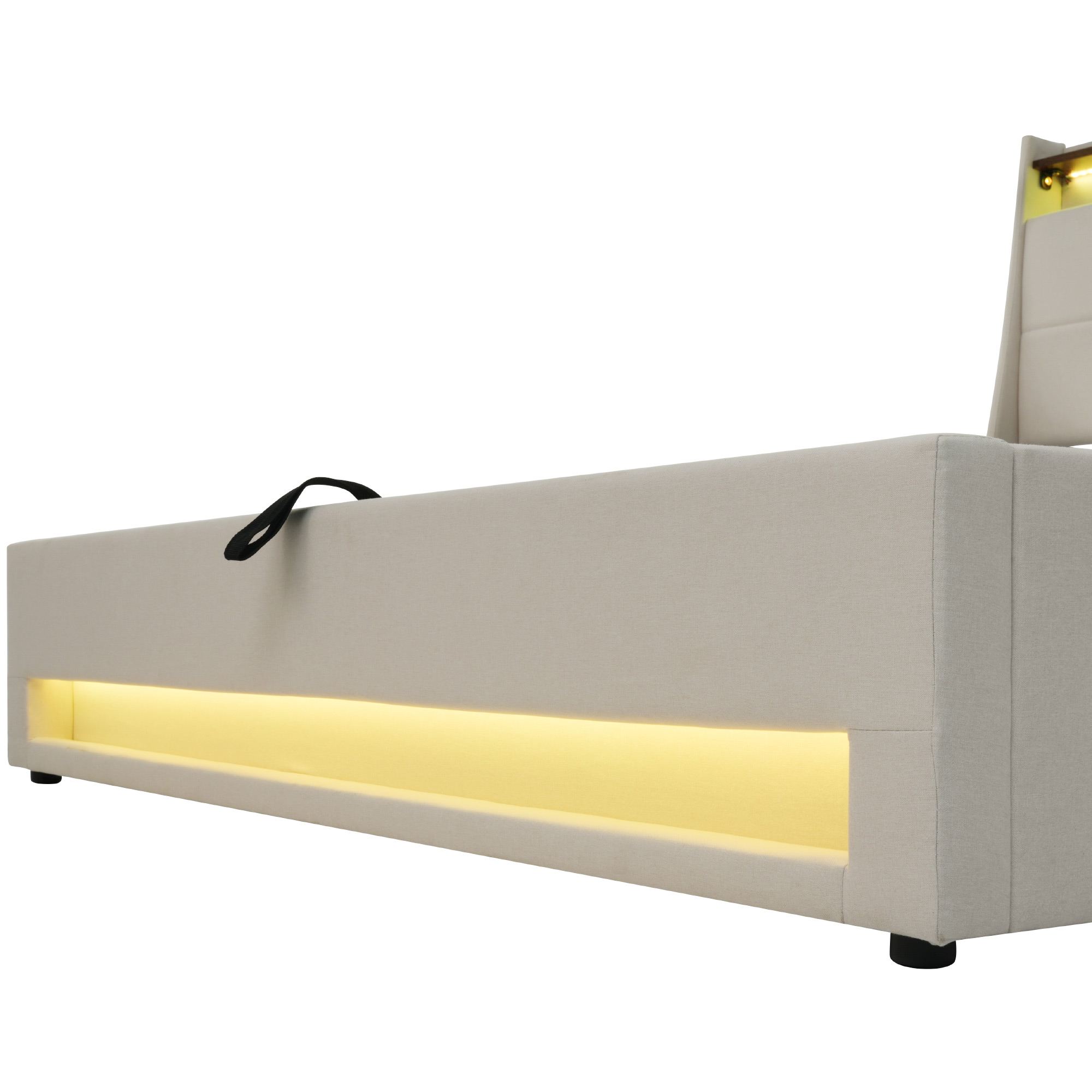 sangle tissée pour lever facilement le sommier, non‑tissu au fond pour bloquer la poussière