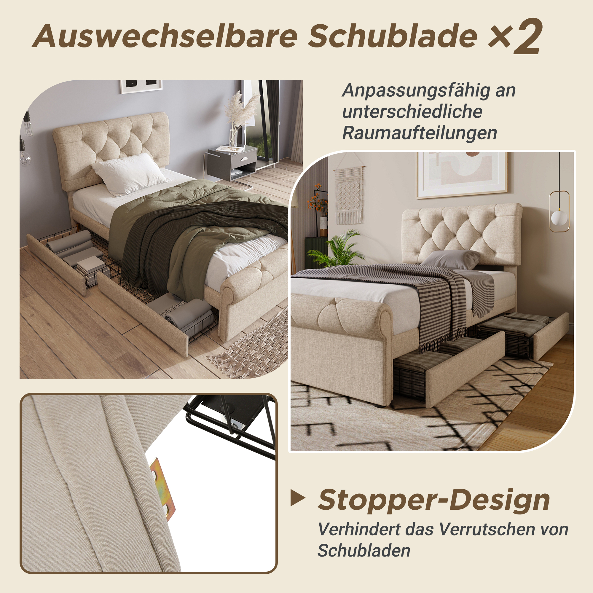 (=891112AAN) Einzelbett Polsterbett 90x200cm, Bett