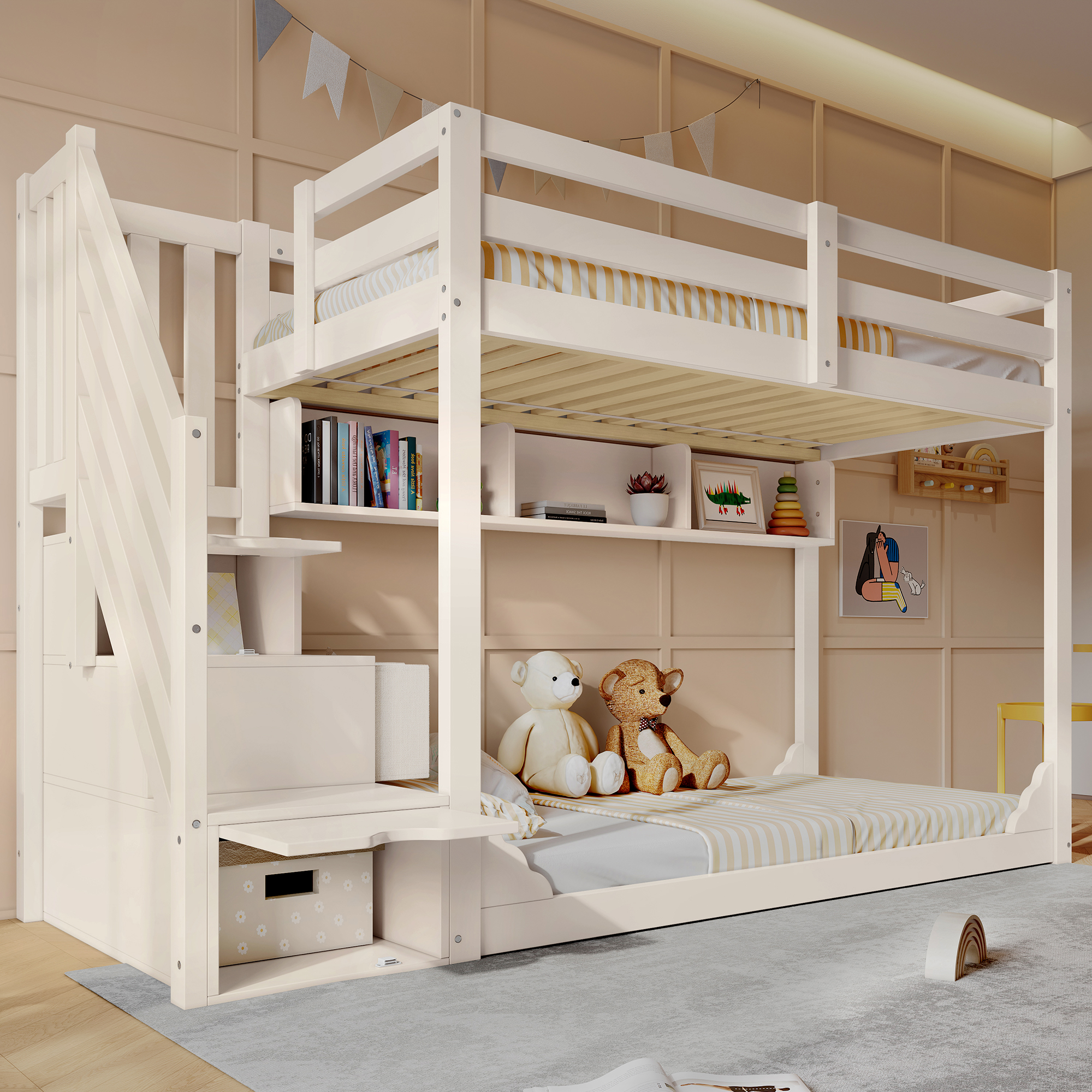 Lit enfant, 90 x 200 cm, bois, blanc - vue 5