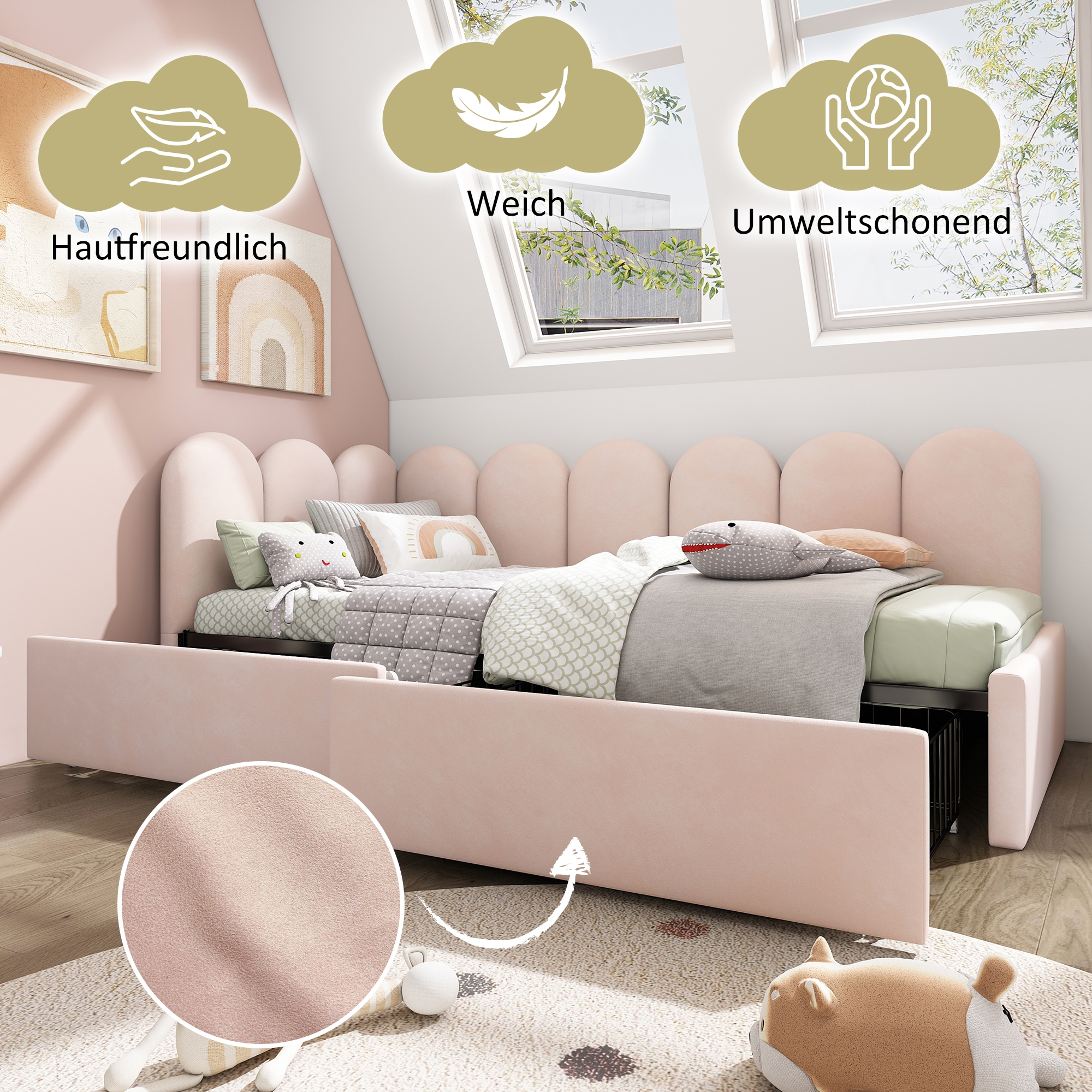 Polsterbett Einzelbett mit Schubladen Stauraumbett