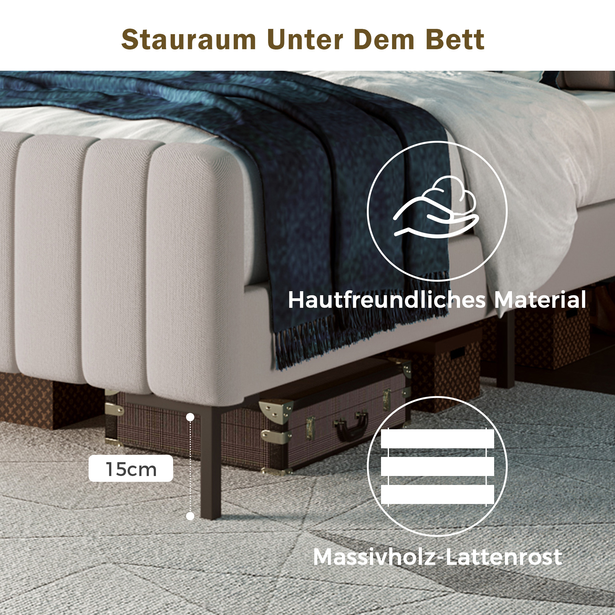 Polsterbett Einzelbett 90 x 200 cm, Bettgestell mi