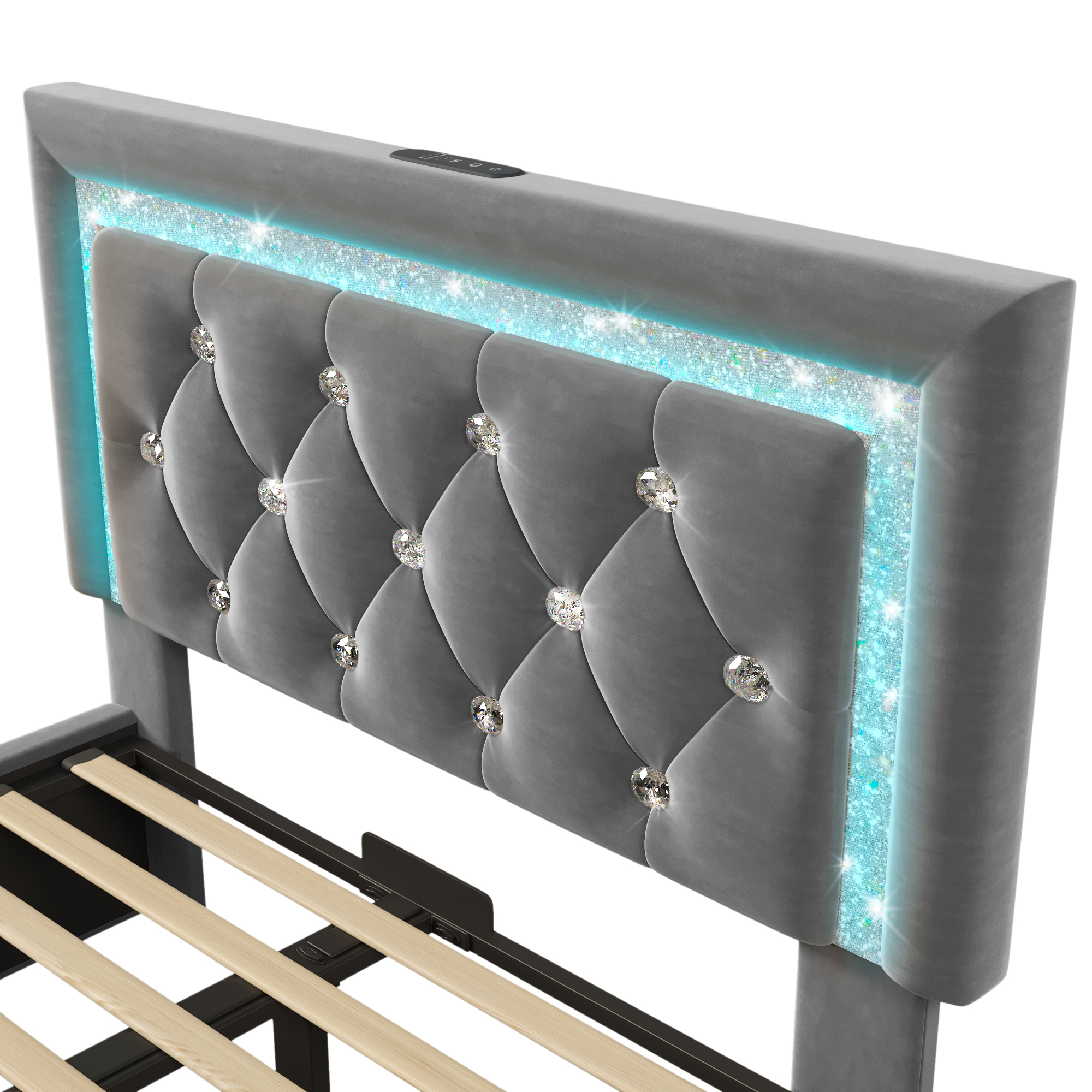 Polsterbett 90x200 cm Samt Einzelbett mit LED-Diam
