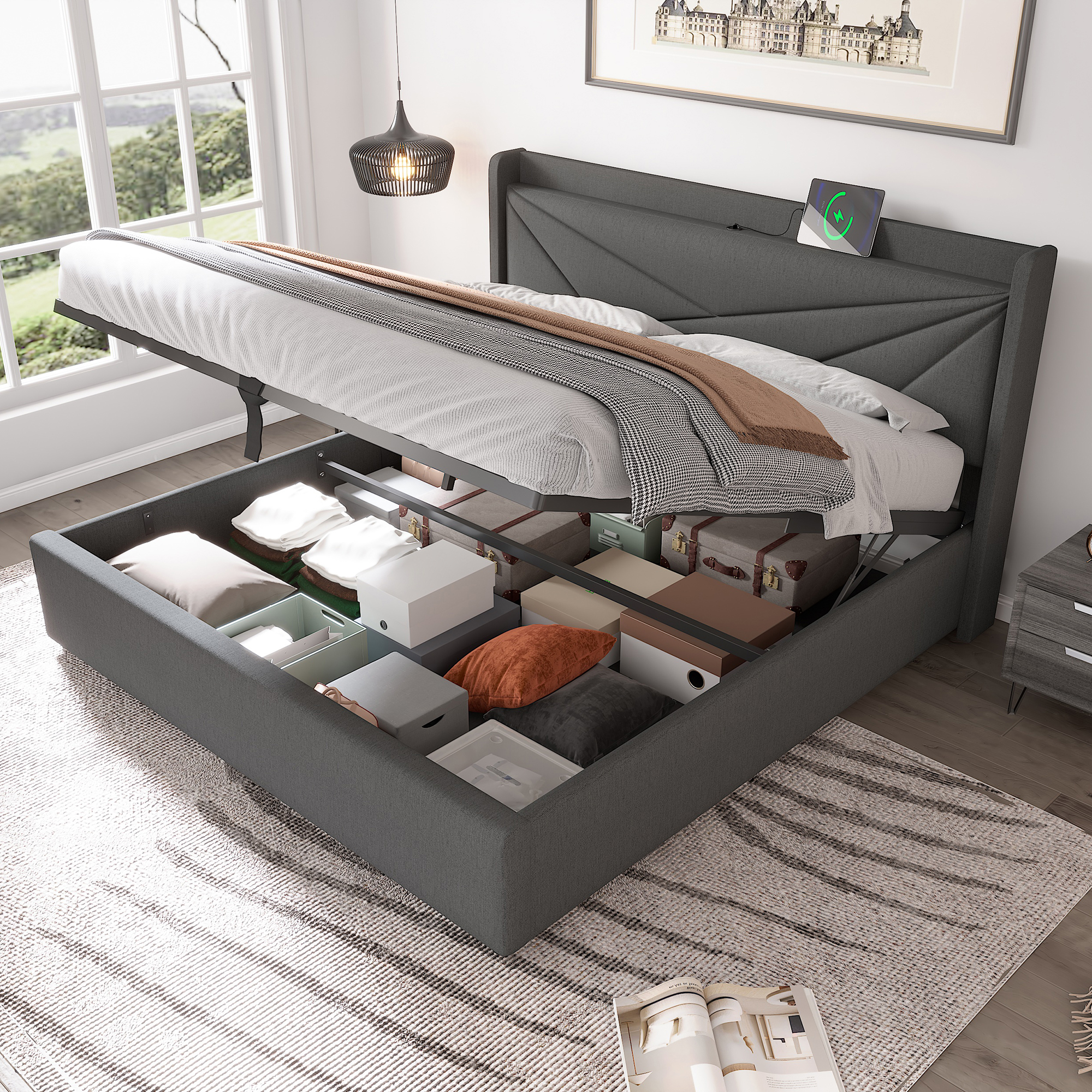 Polsterbett Doppelbett Stauraum Bettkasten mit USB