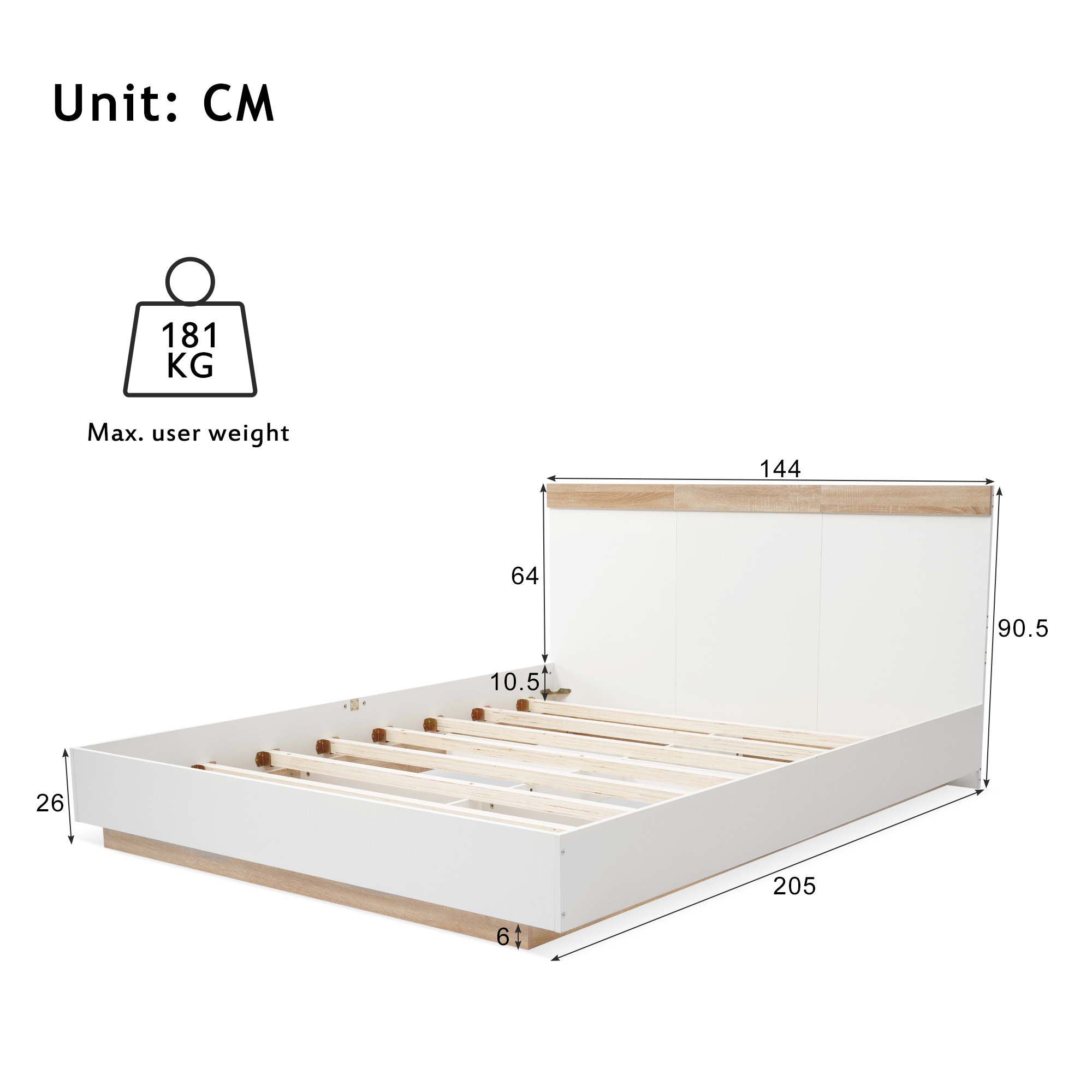 Doppelbett Holzbett Schwebebett mit Kopfteil aus B