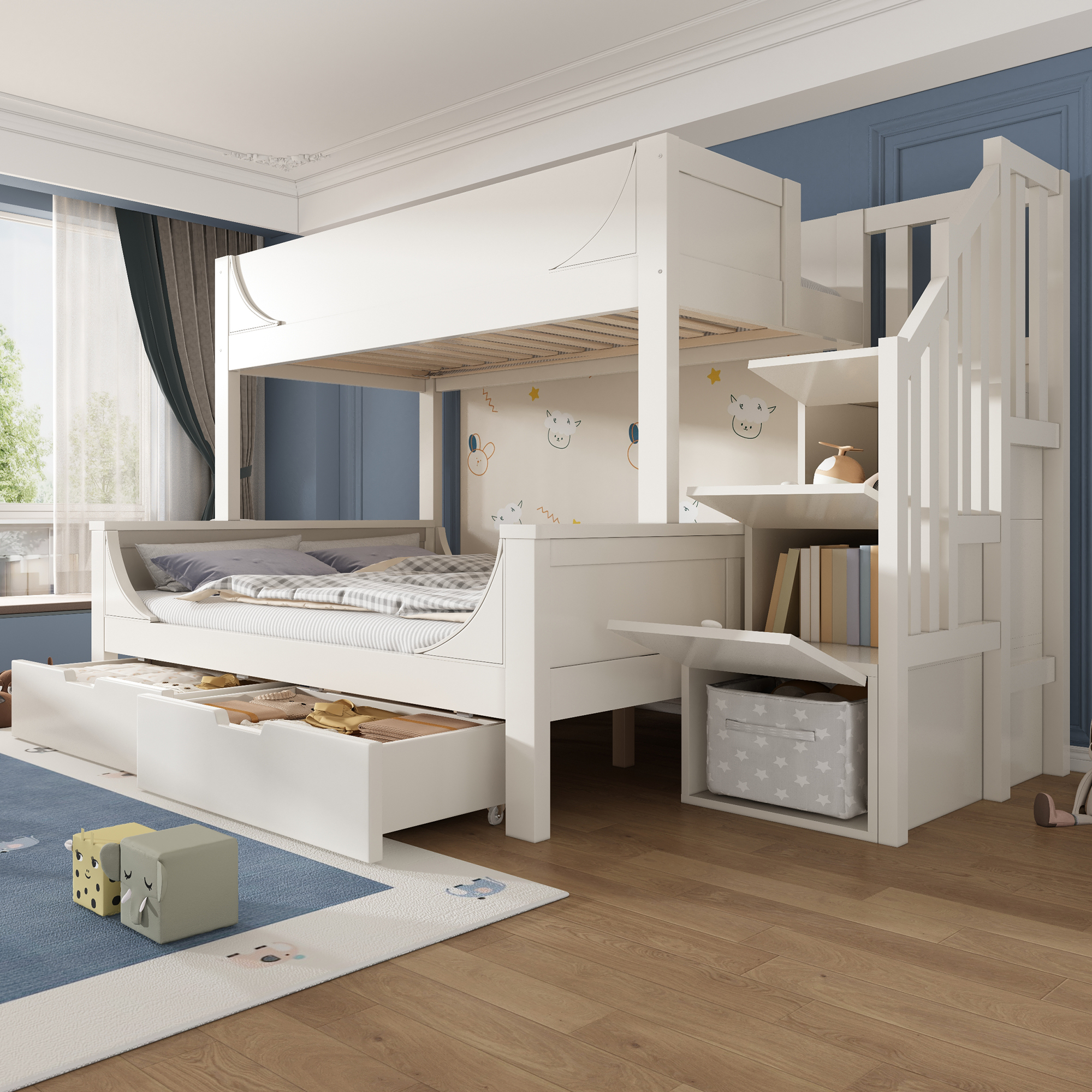 Kinderbett Etagenbett mit Leiterschrank & Schublad