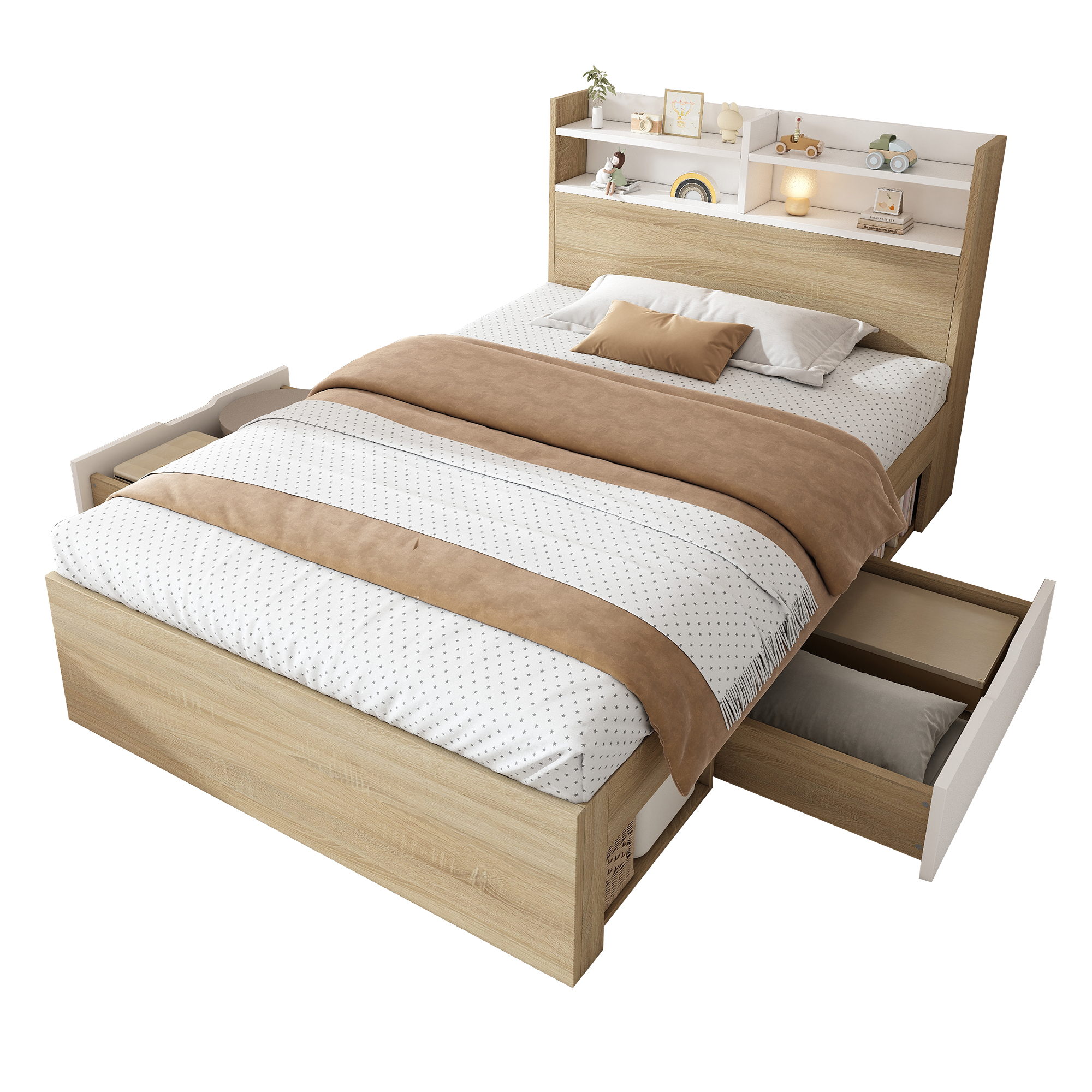 Lit design chene blanc moderne