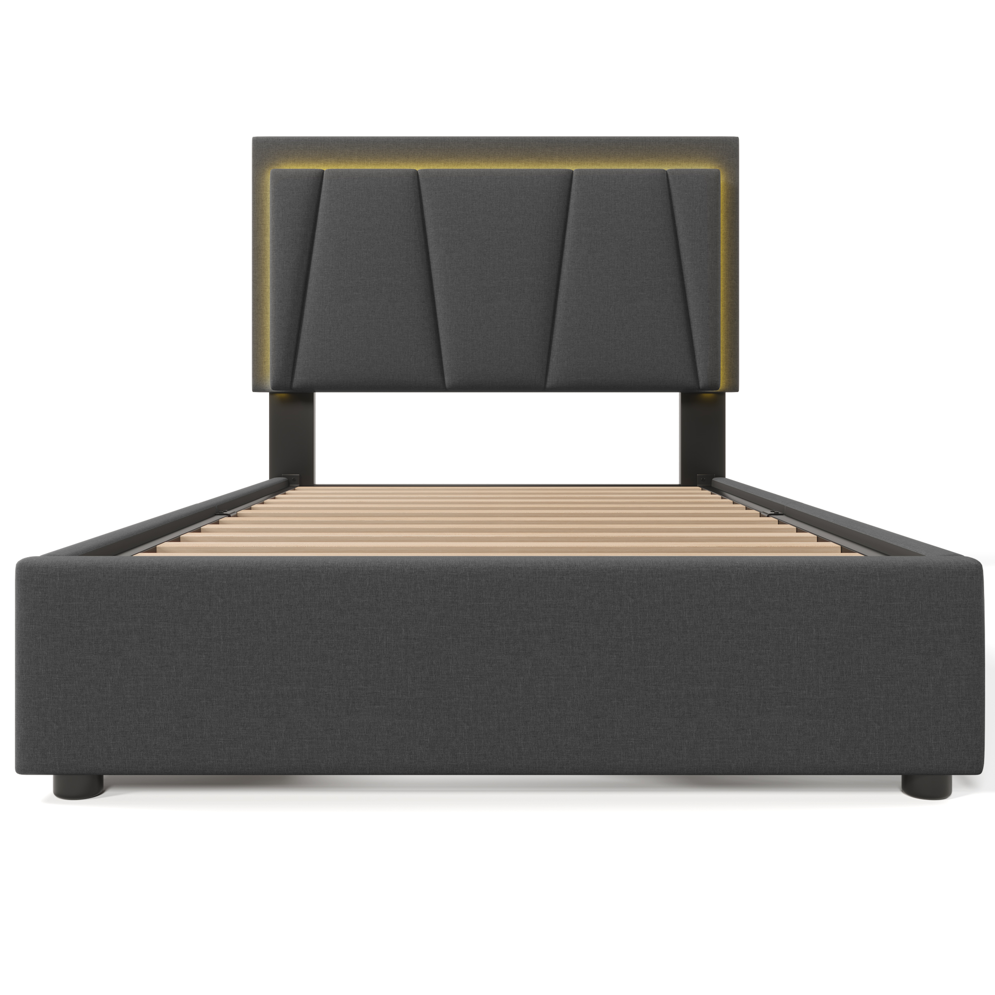 Polsterbett mit LED-Beleuchtung und 2 Schubladen,H