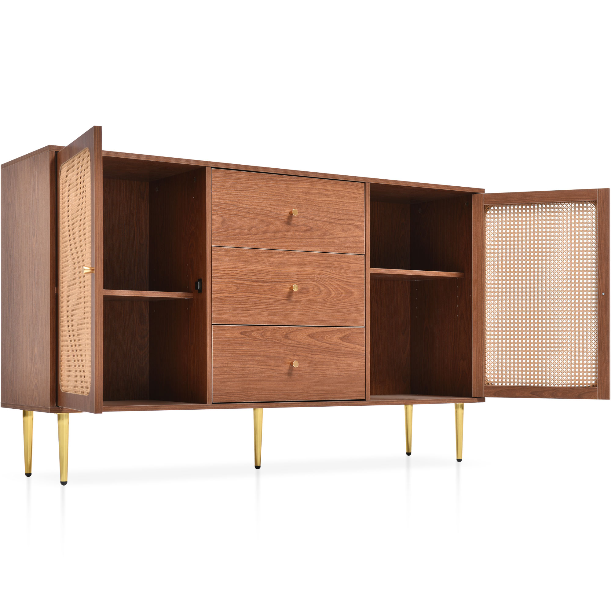 produit fini commode multiusage style vintage aspect noyer