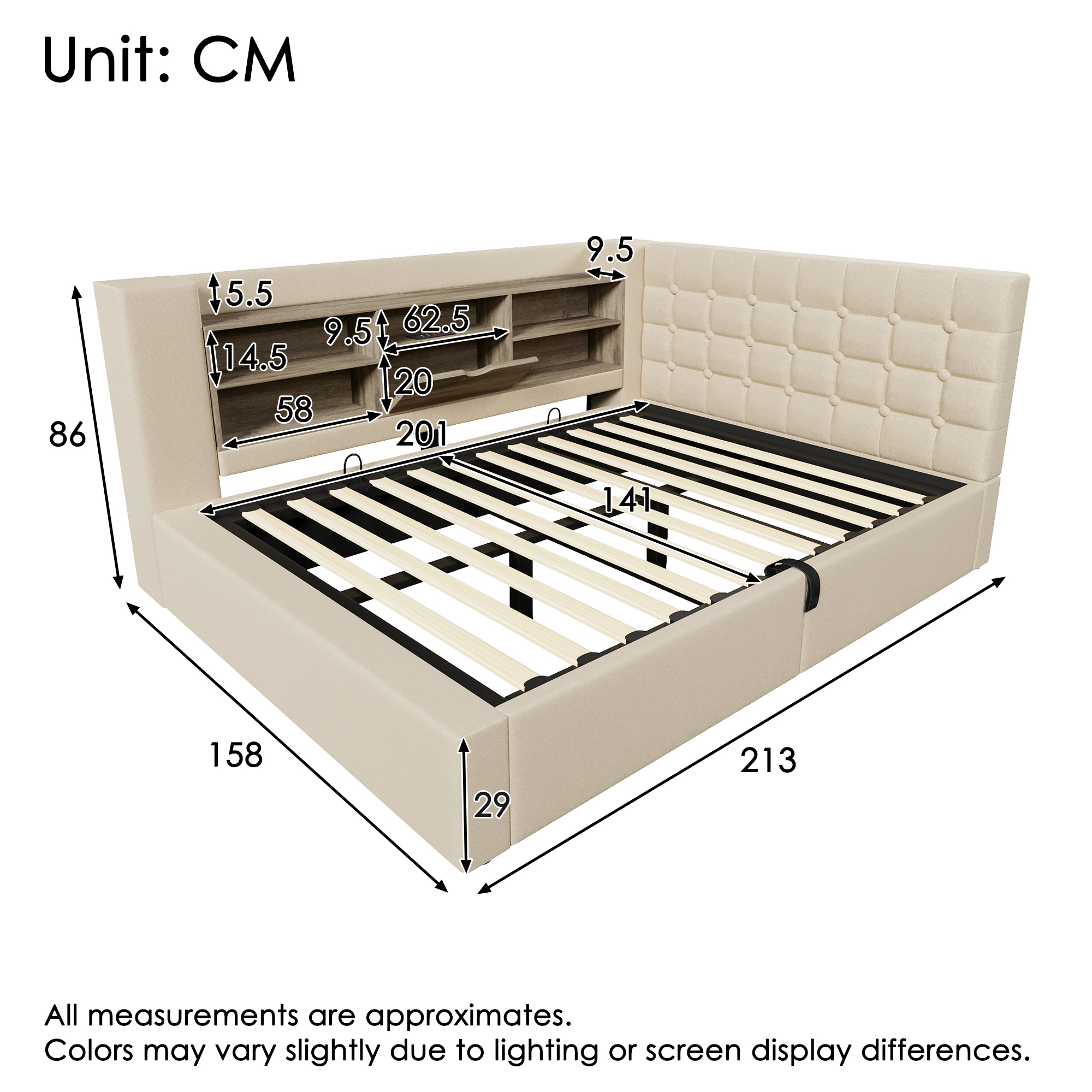 Polsterbett 140x200 cm Doppelbett mit LED-Beleucht