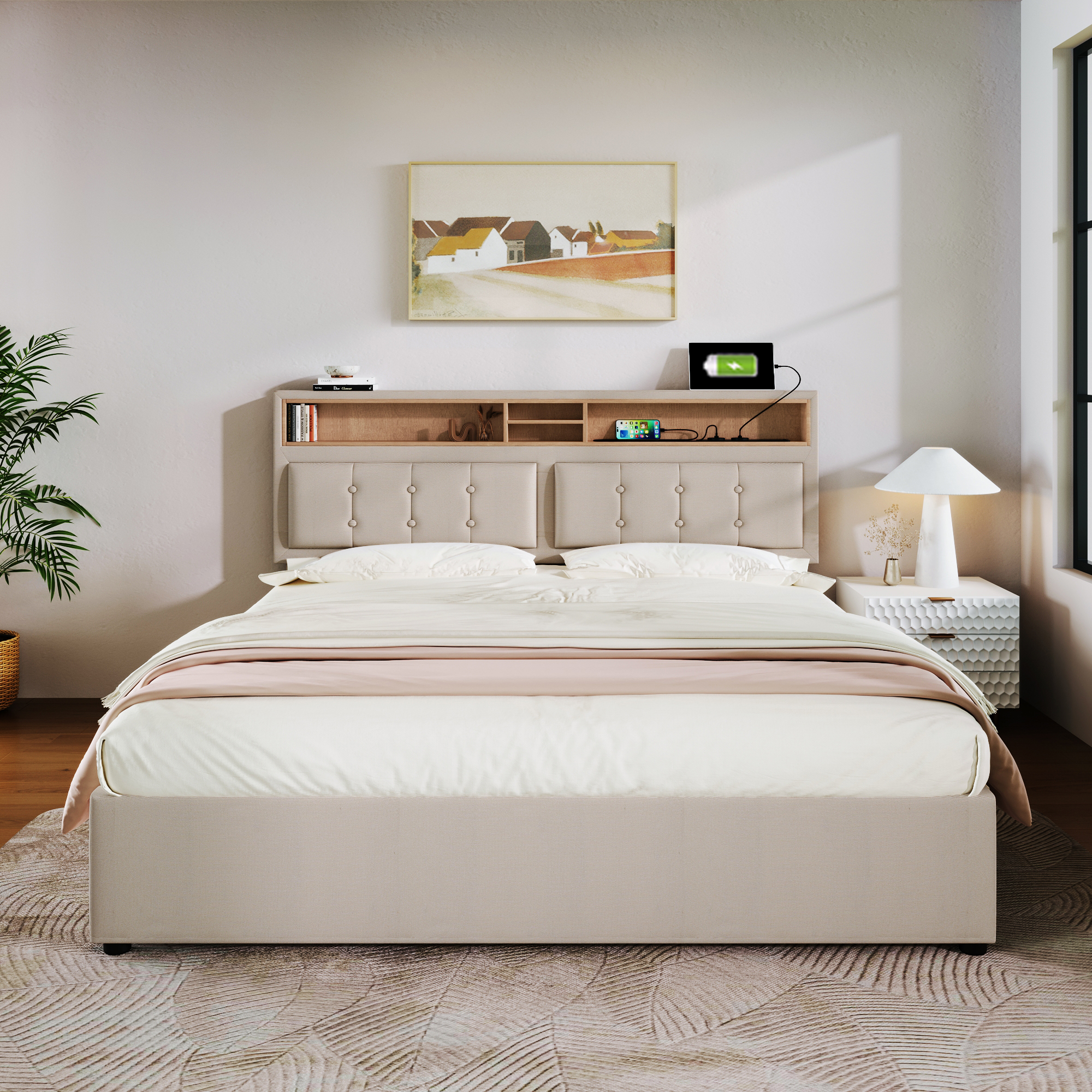 Doppelbett mit  4 Schubladen& USB C Steckdose, Pol