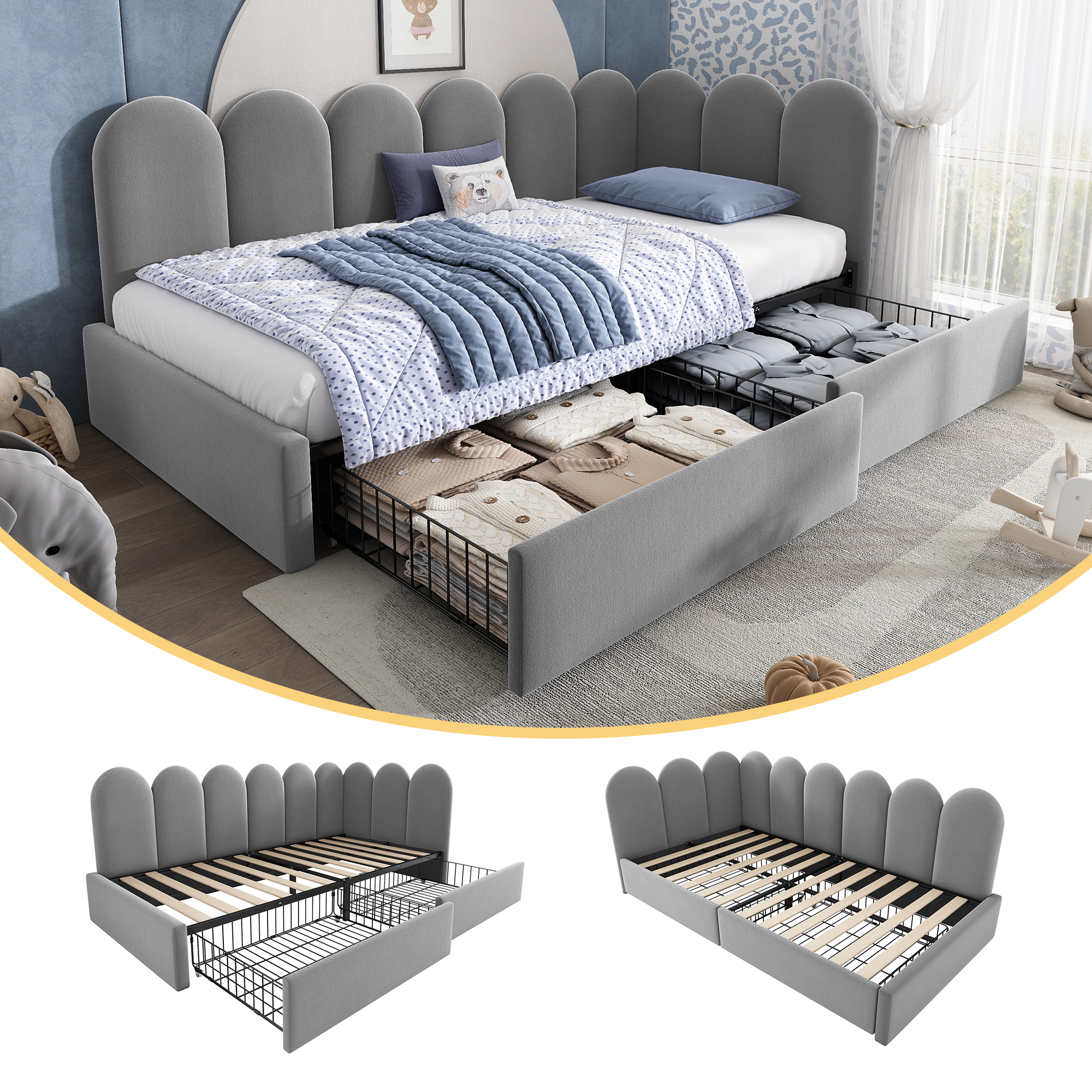 Polsterbett Einzelbett mit Schubladen Stauraumbett