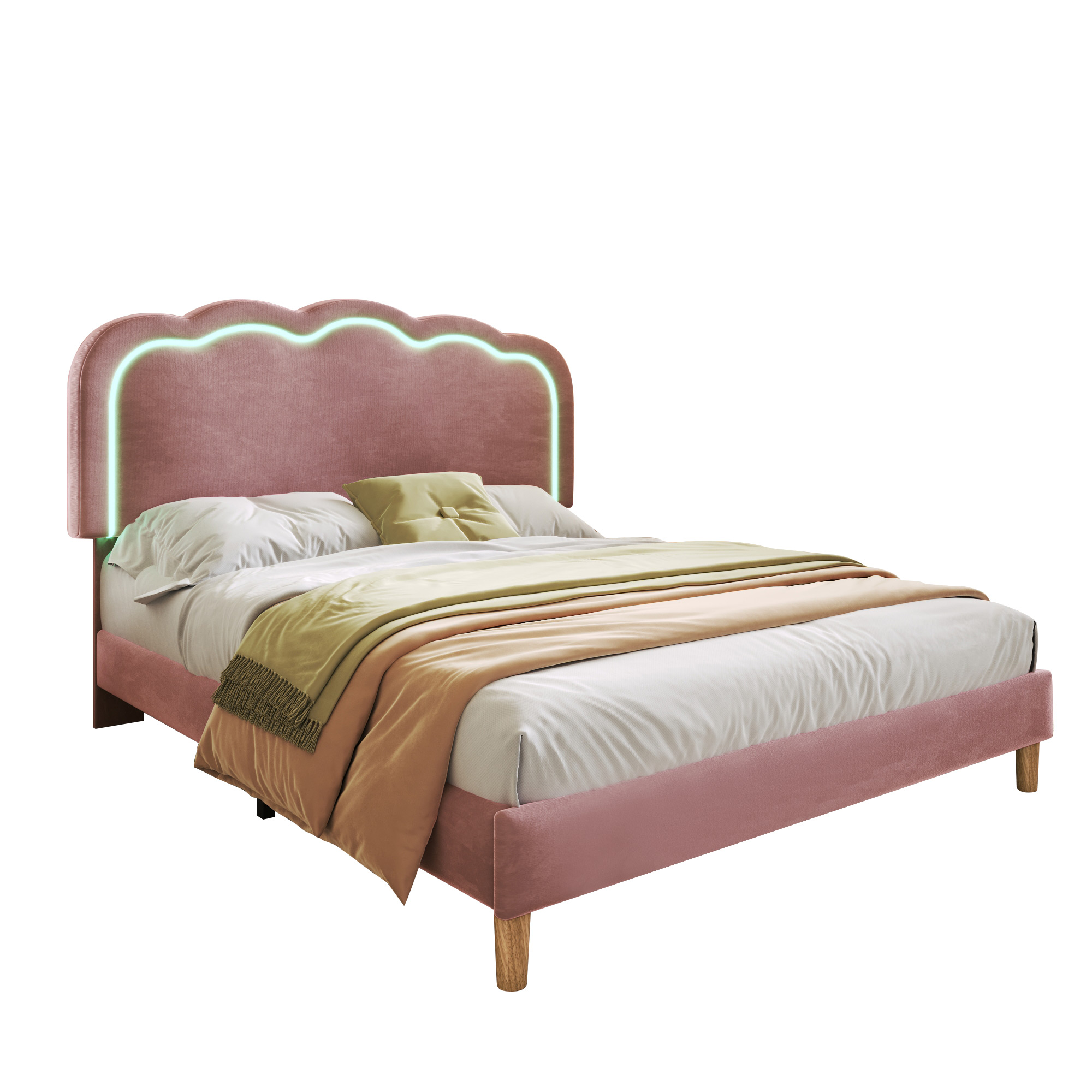 Polsterbett LED Doppelbett 140 x 200cm, Bettgestel