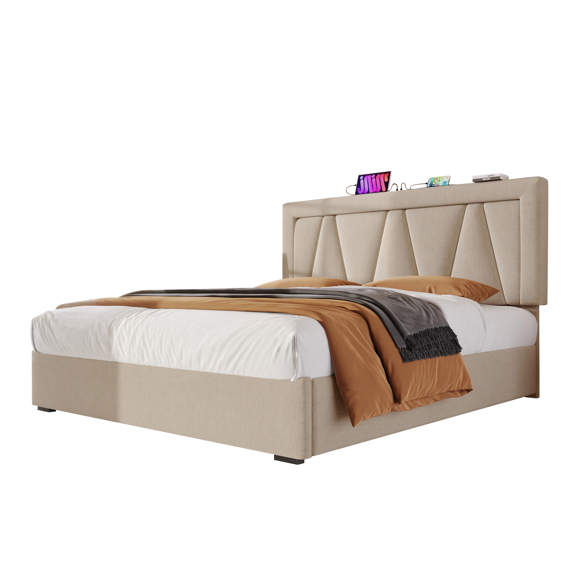 Polsterbett LED Doppelbett mit USB Typ C Ladefunkt