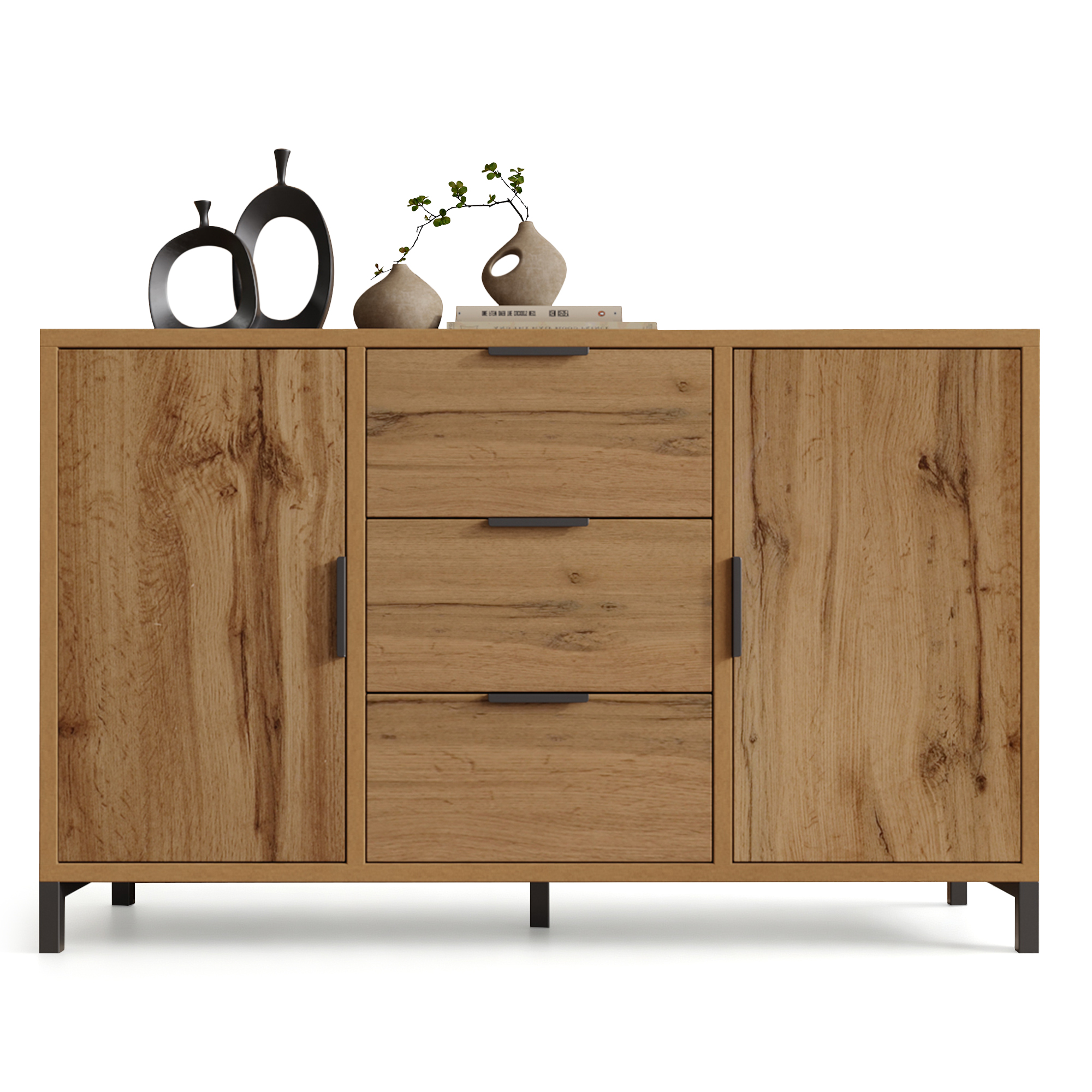 Commode, avec tiroirs, 120 x 40 x 76 cm, panneaux de particules, chêne - vue 4