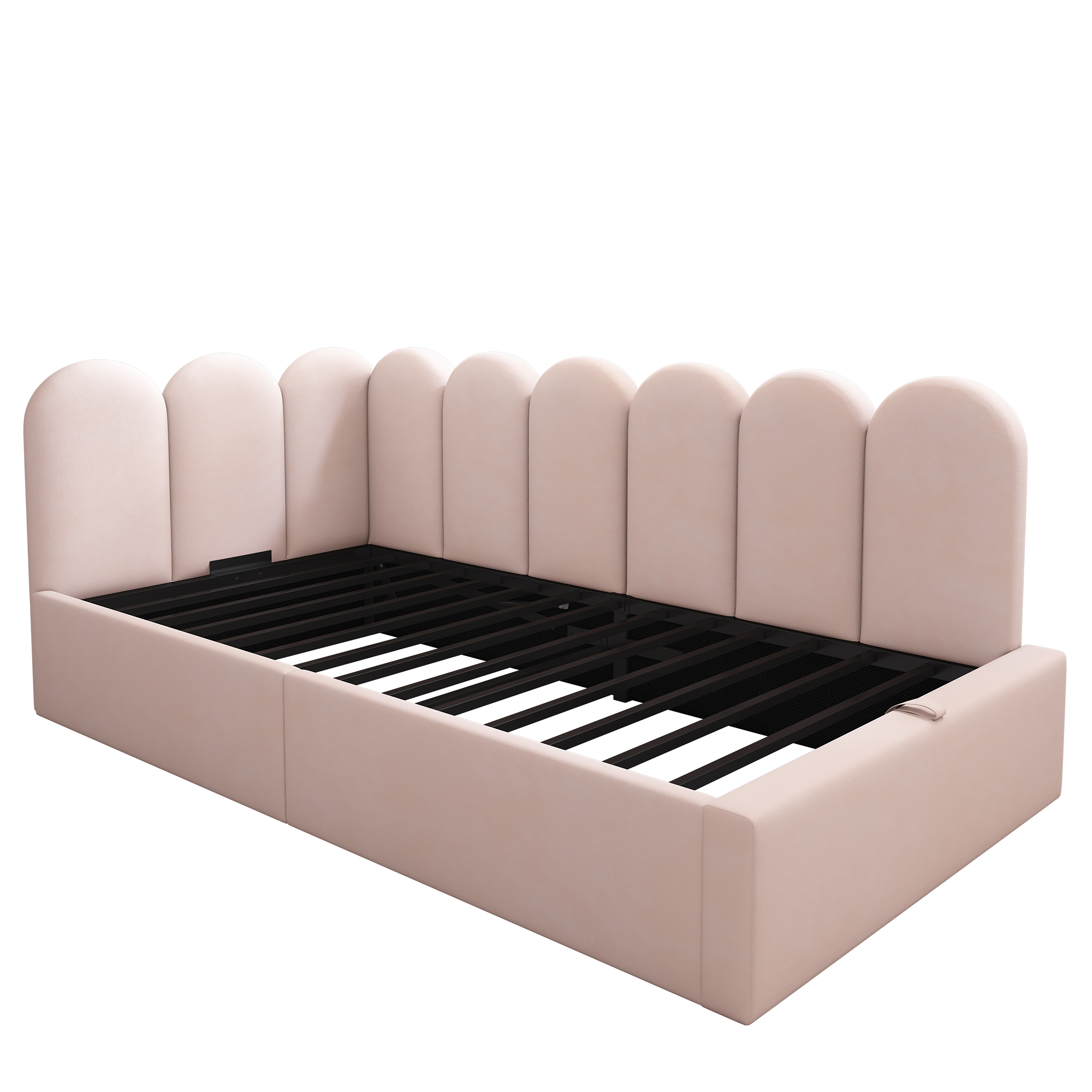 Banquette lit 90x190 rose velours coffre hydraulique